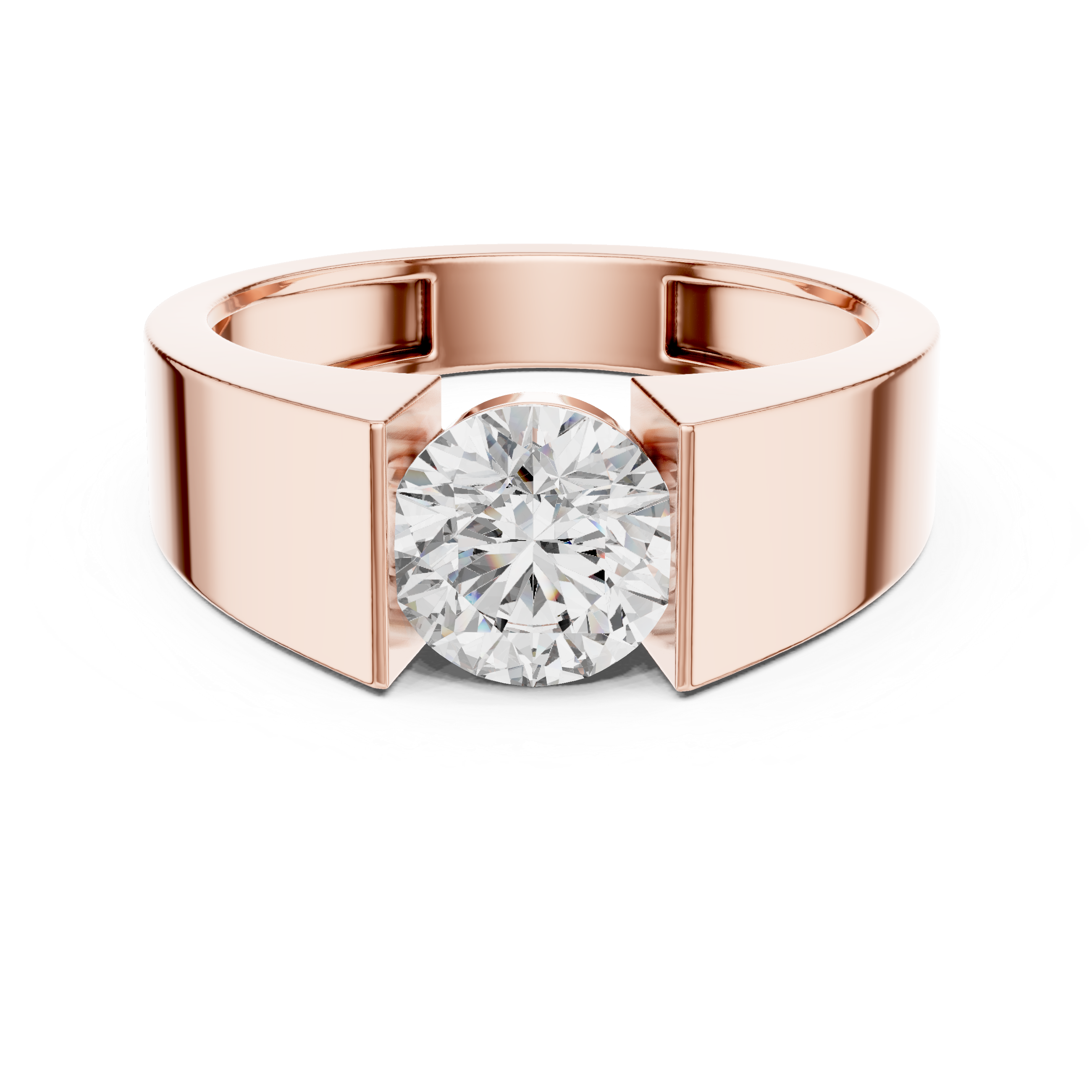 Solitaire Diamond Ring with Geometric Band