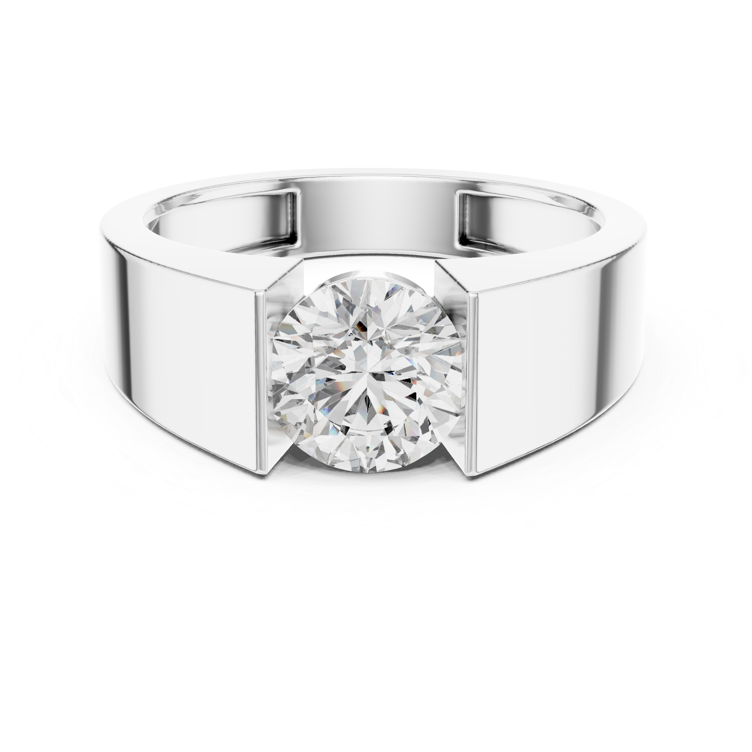 Solitaire Diamond Ring with Geometric Band