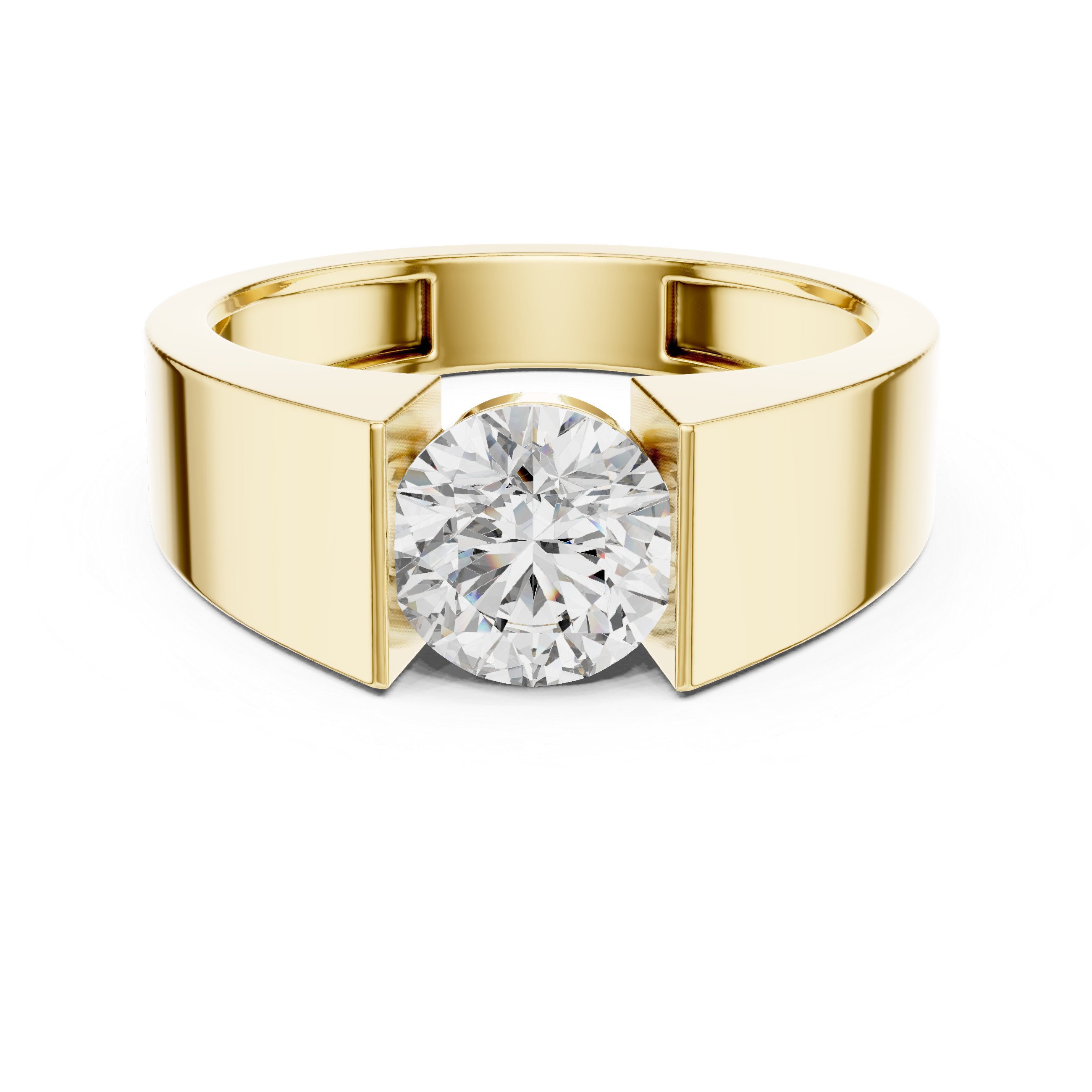 Solitaire Diamond Ring with Geometric Band