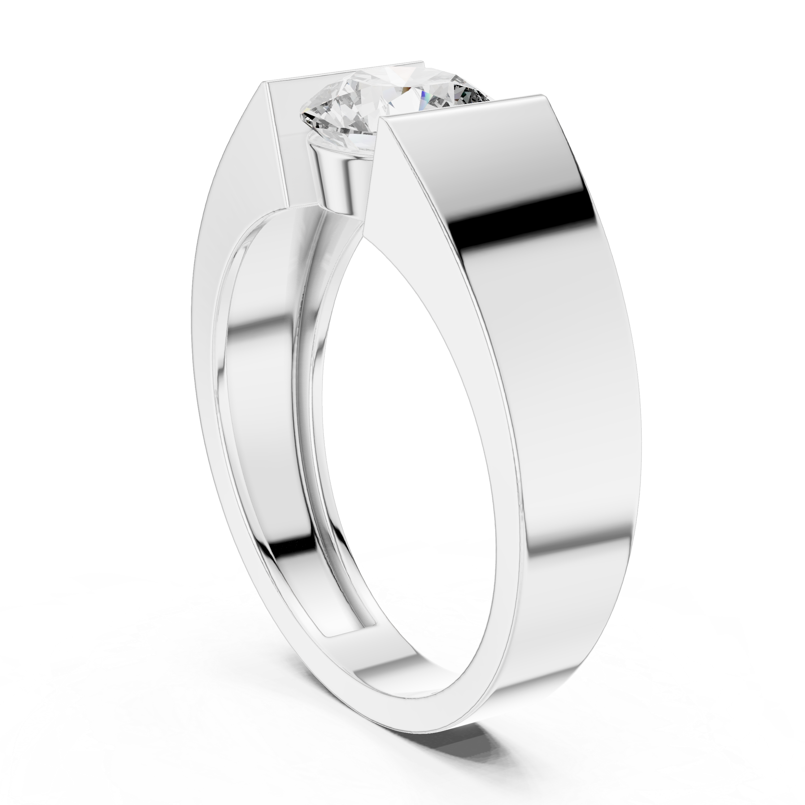 Solitaire Diamond Ring with Geometric Band