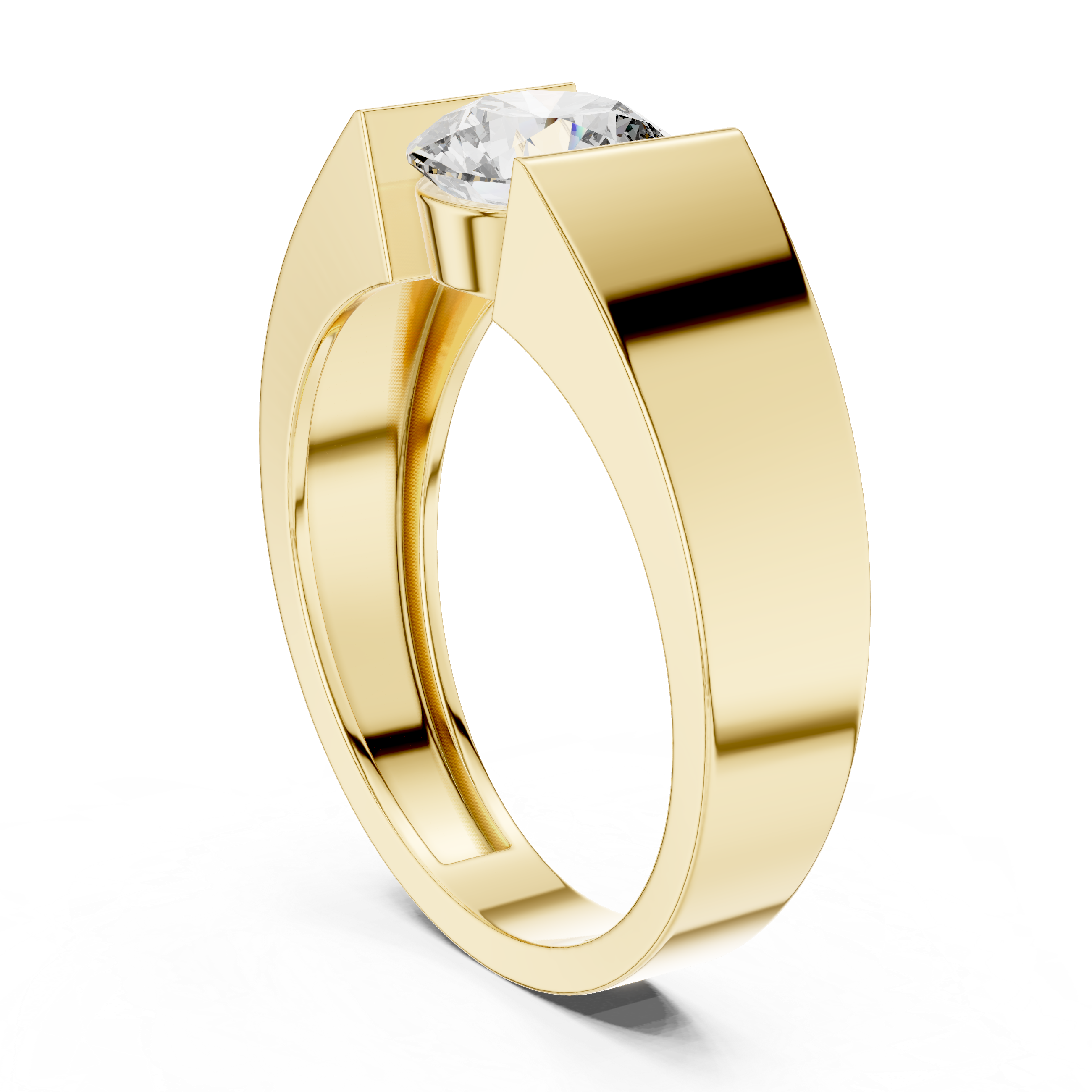 Solitaire Diamond Ring with Geometric Band