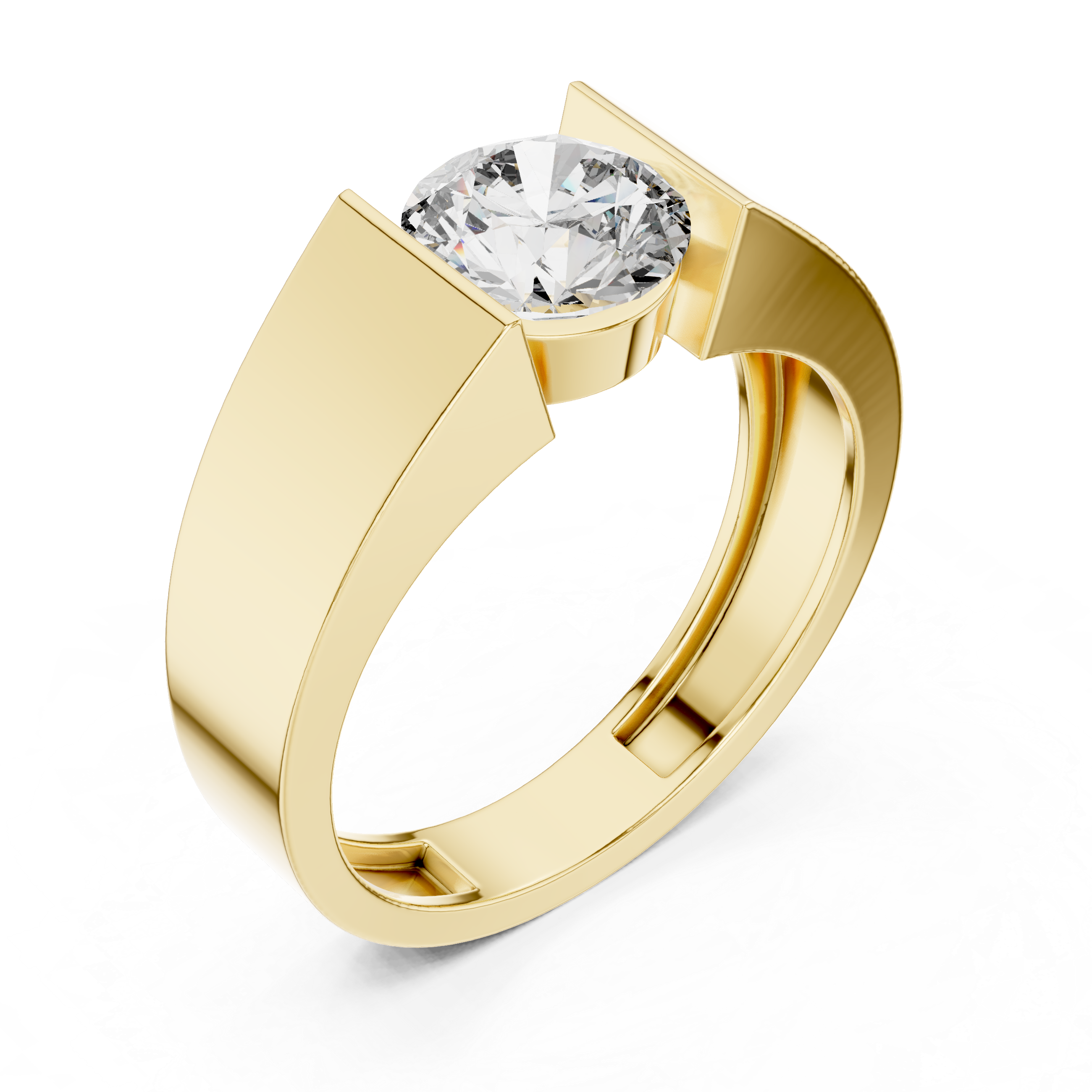 Solitaire Diamond Ring with Geometric Band