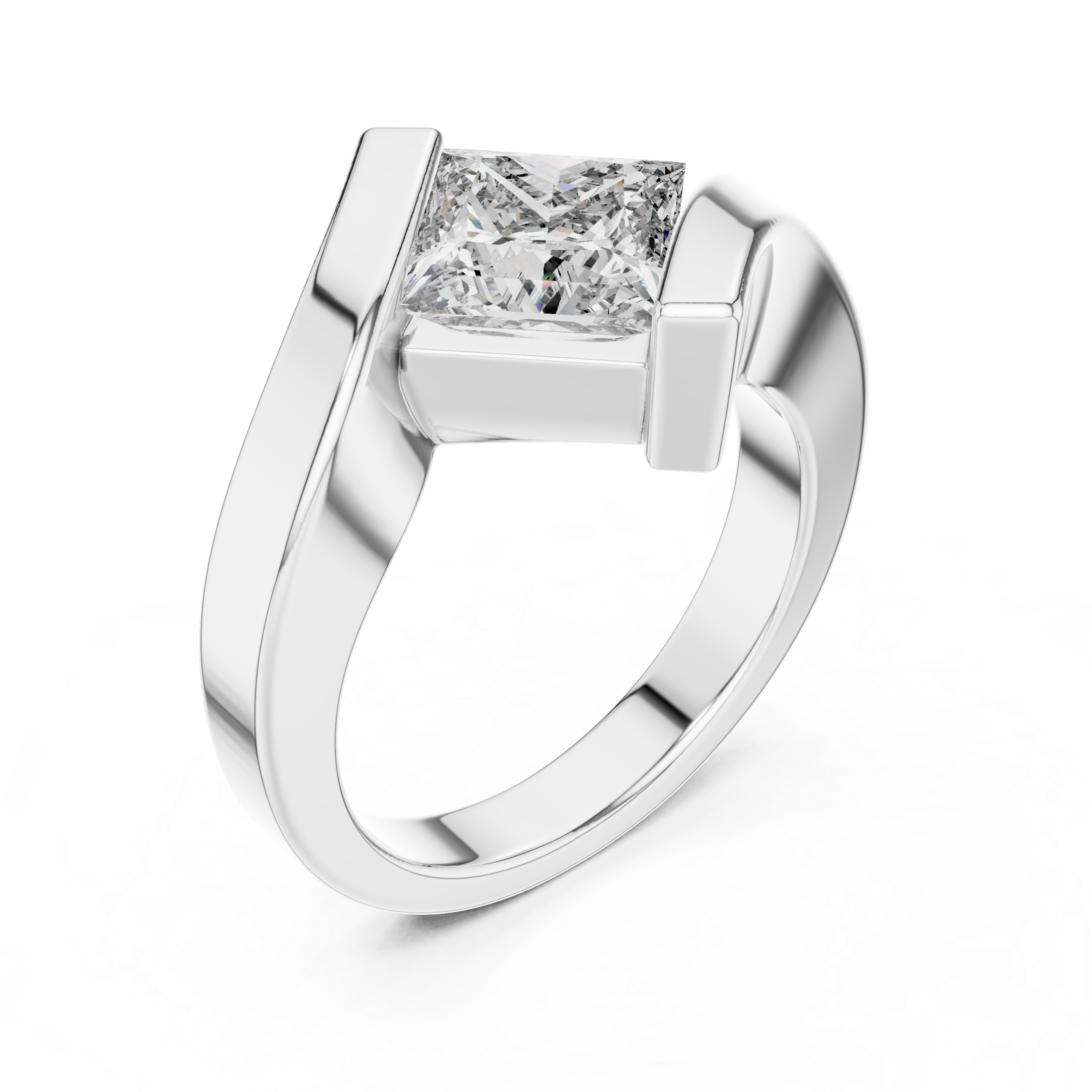 Tension-Set Ring with Princess-Cut Diamond