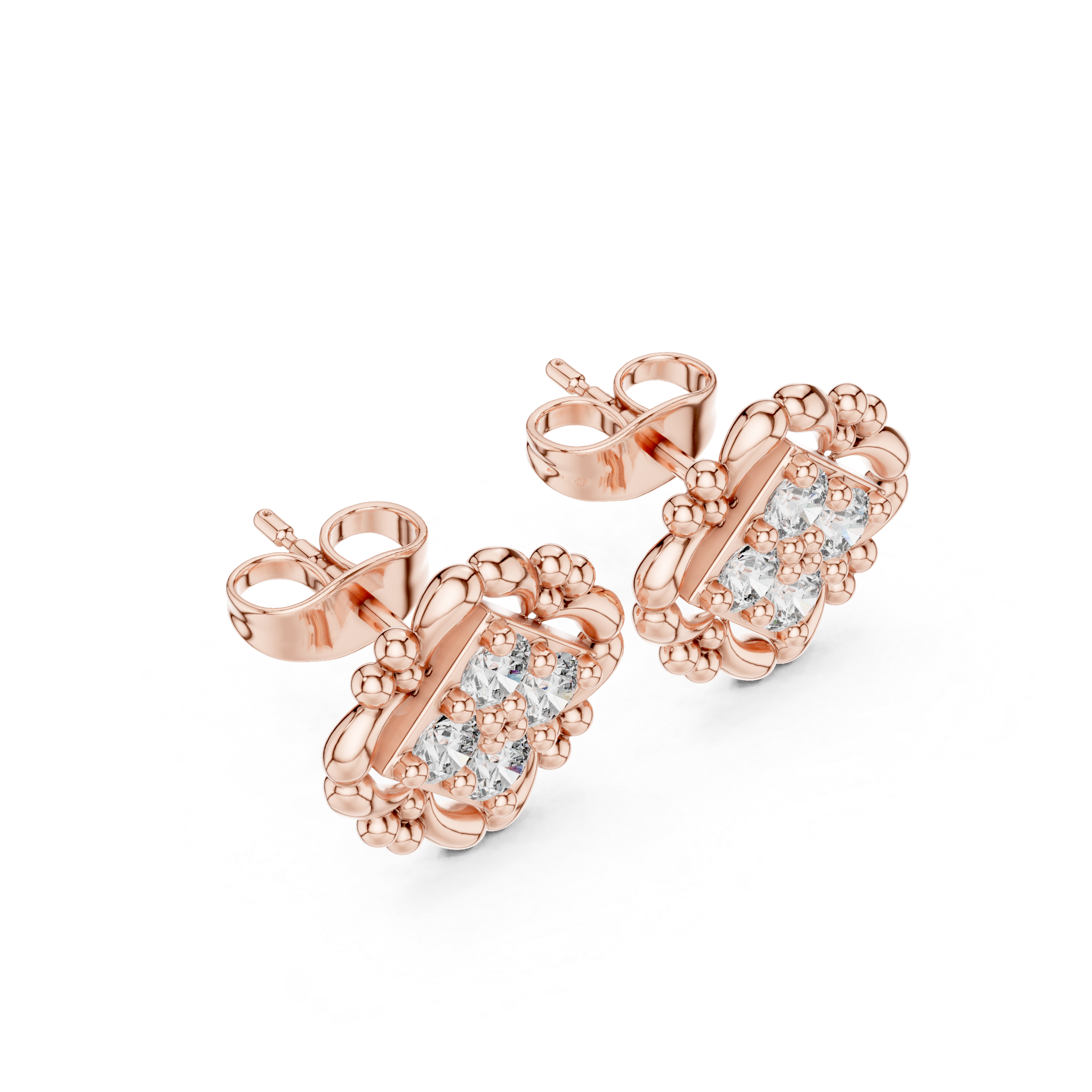 Charming Rose Gold Floral Stud Earrings