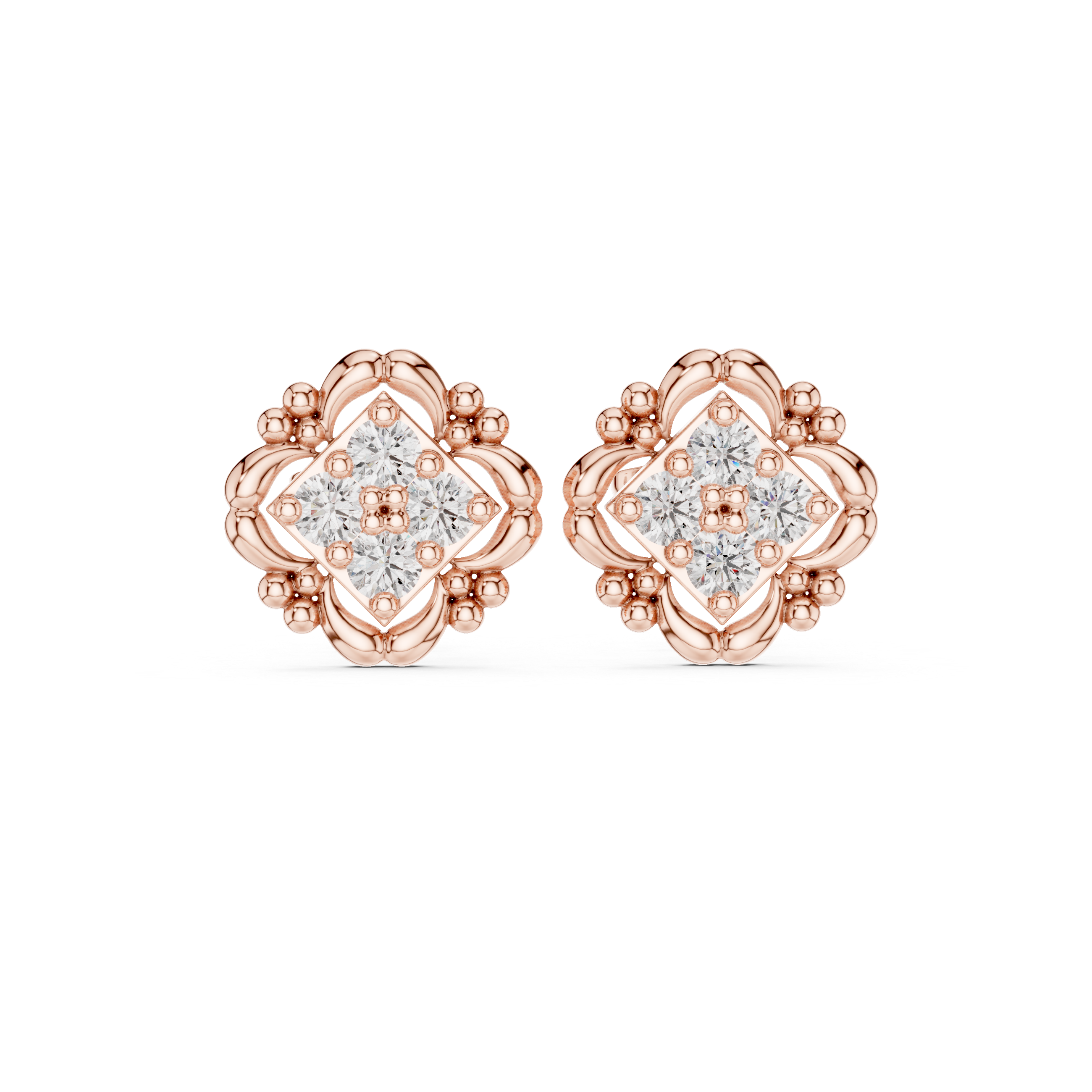 Charming Rose Gold Floral Stud Earrings