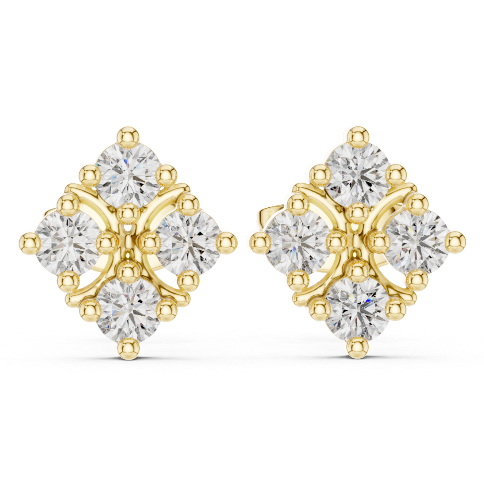Square cluster Stud Earrings with Sparkling Gemstones