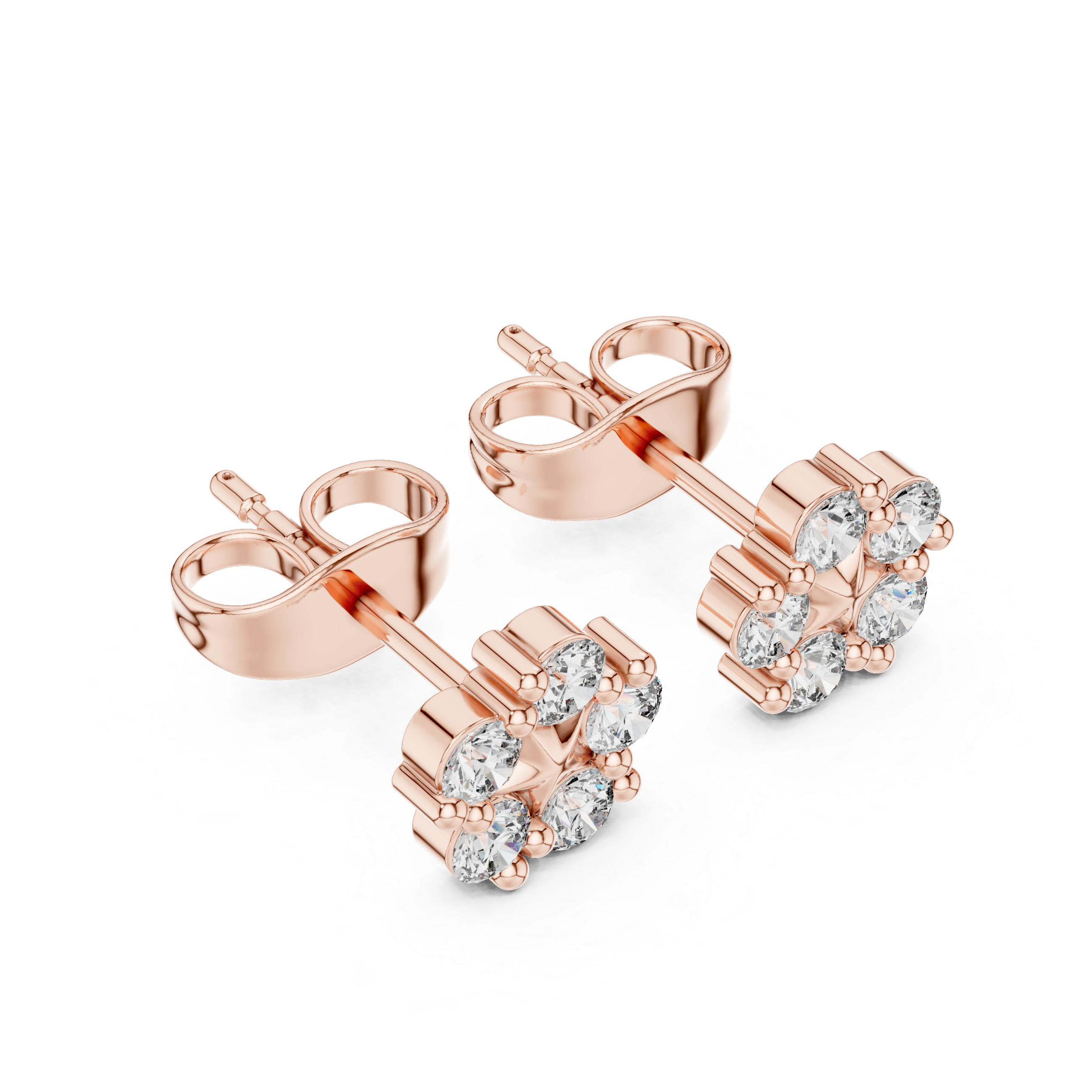 Floral cluster Stud Earrings with Sparkling Round-Cut Diamonds