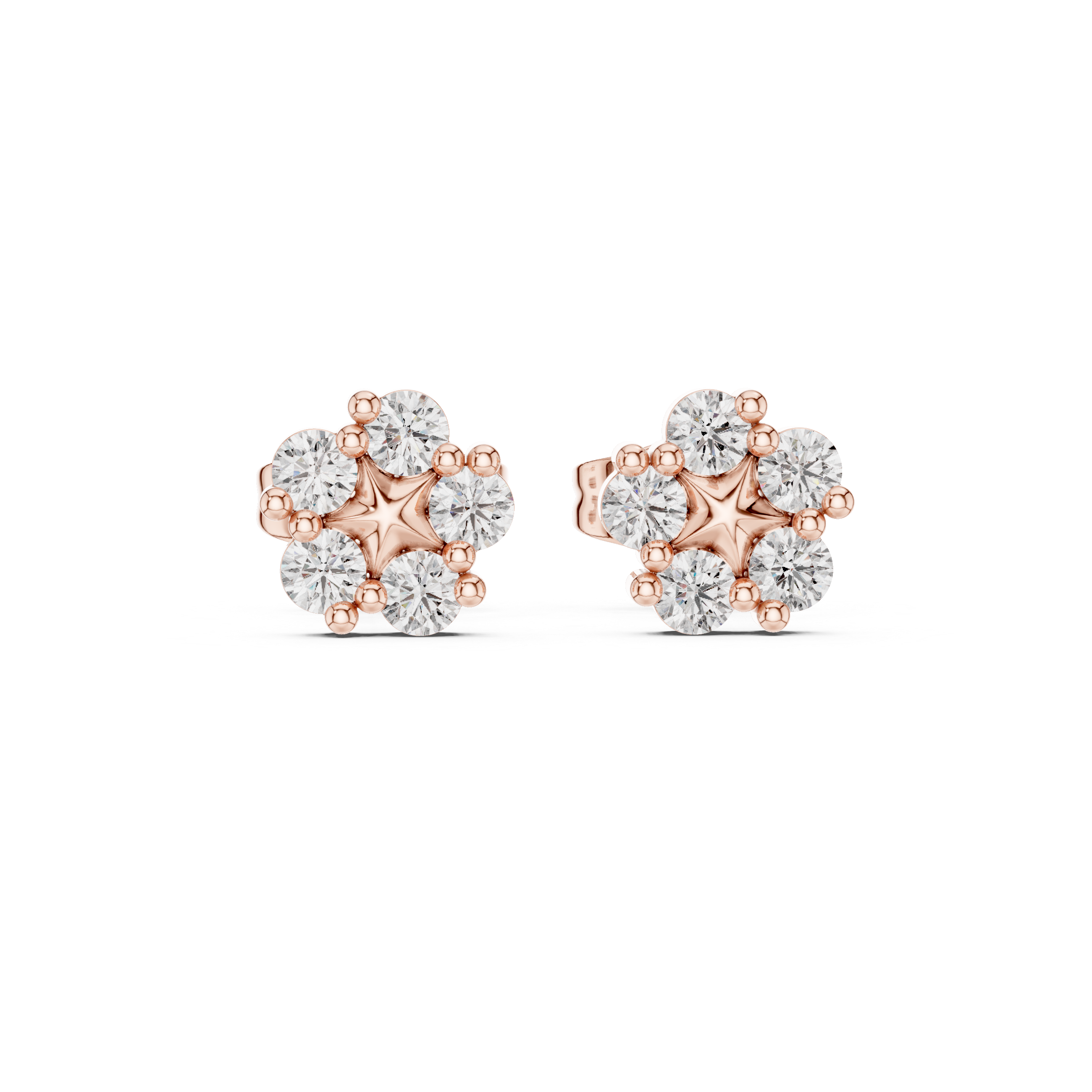 Floral cluster Stud Earrings with Sparkling Round-Cut Diamonds