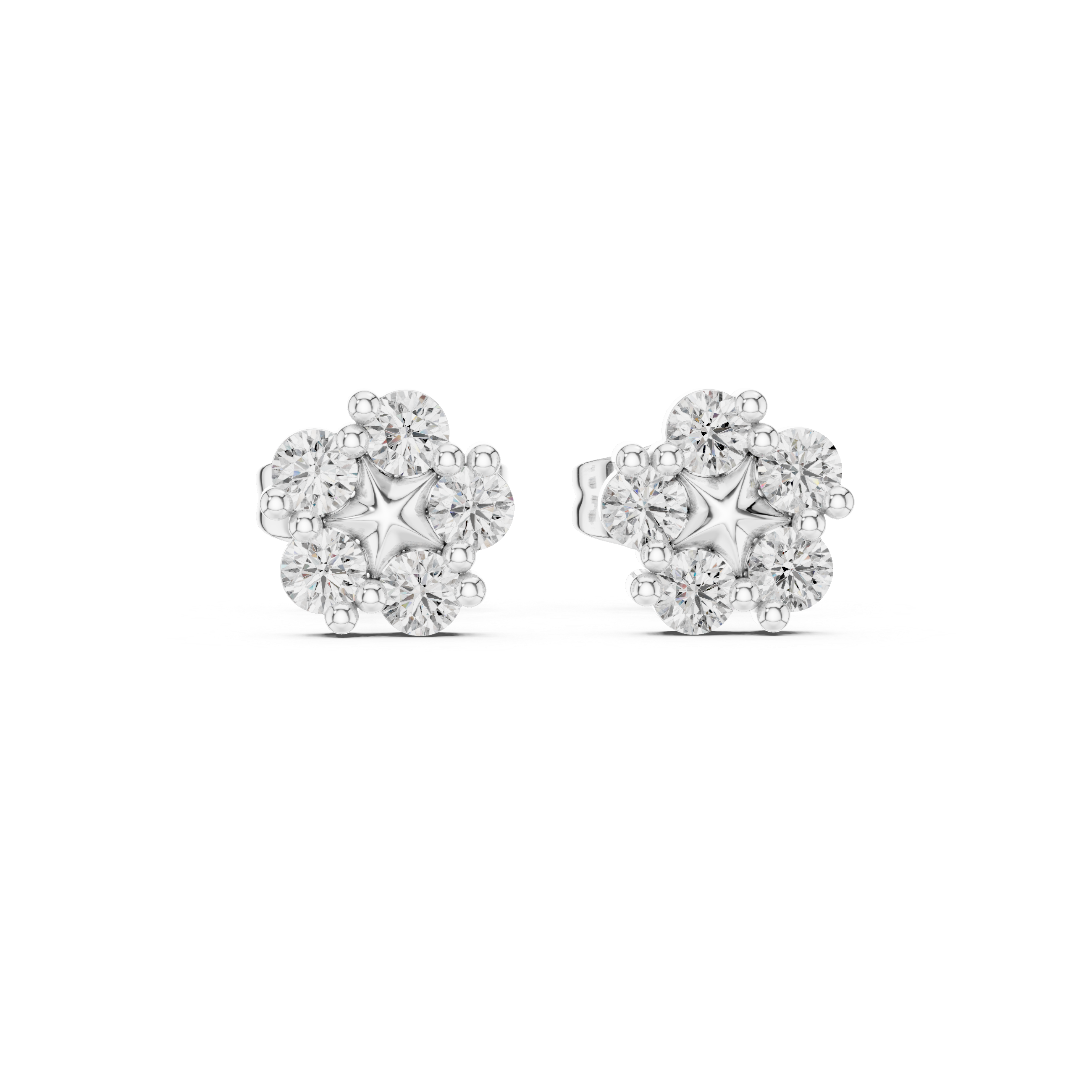 Floral cluster Stud Earrings with Sparkling Round-Cut Diamonds