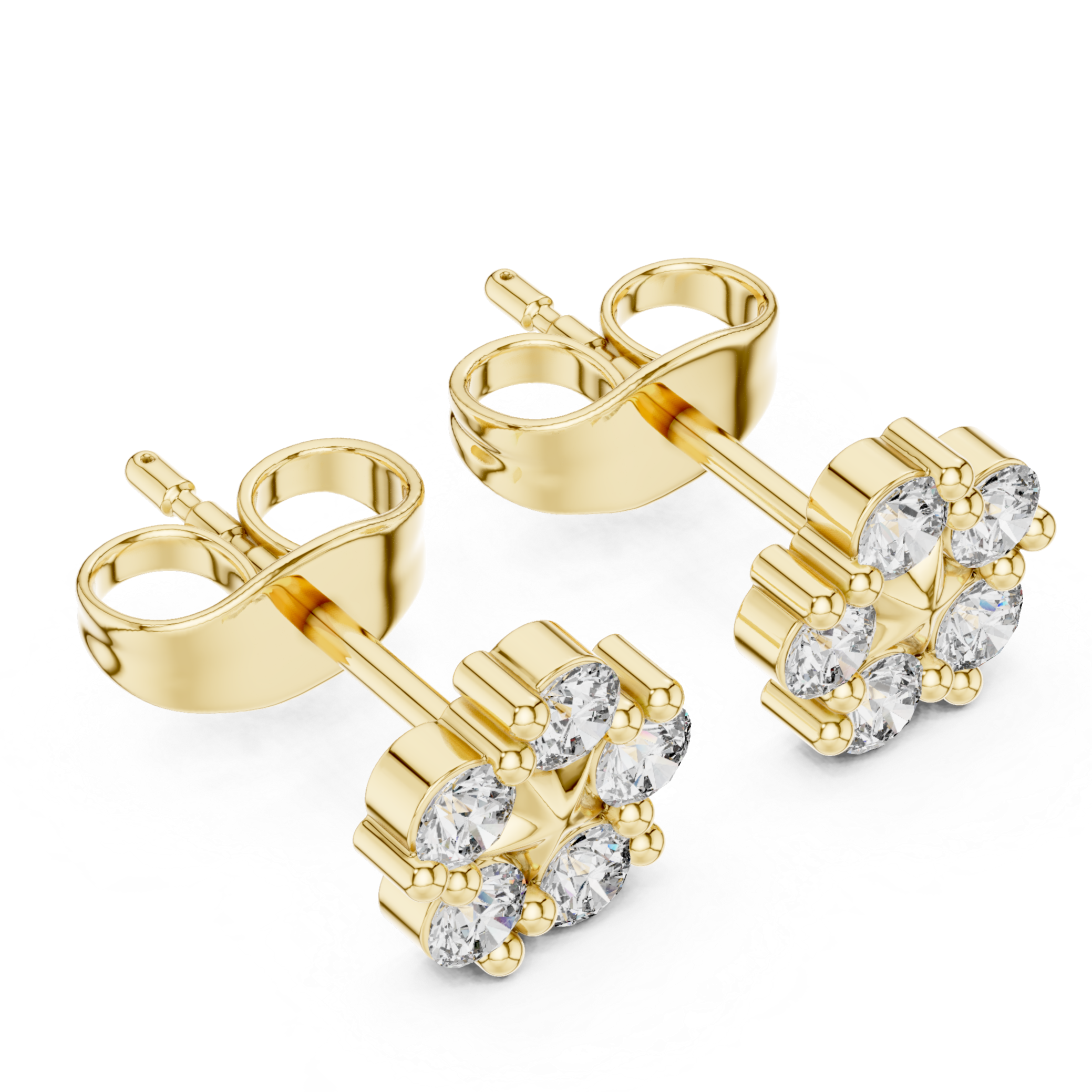 Floral cluster Stud Earrings with Sparkling Round-Cut Diamonds