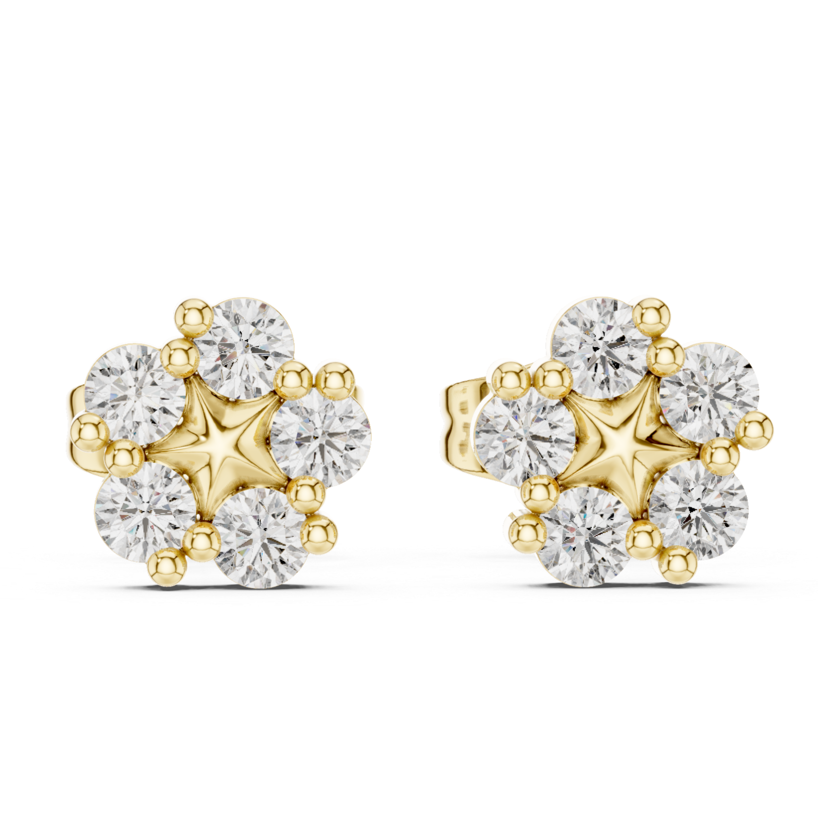 Floral cluster Stud Earrings with Sparkling Round-Cut Diamonds