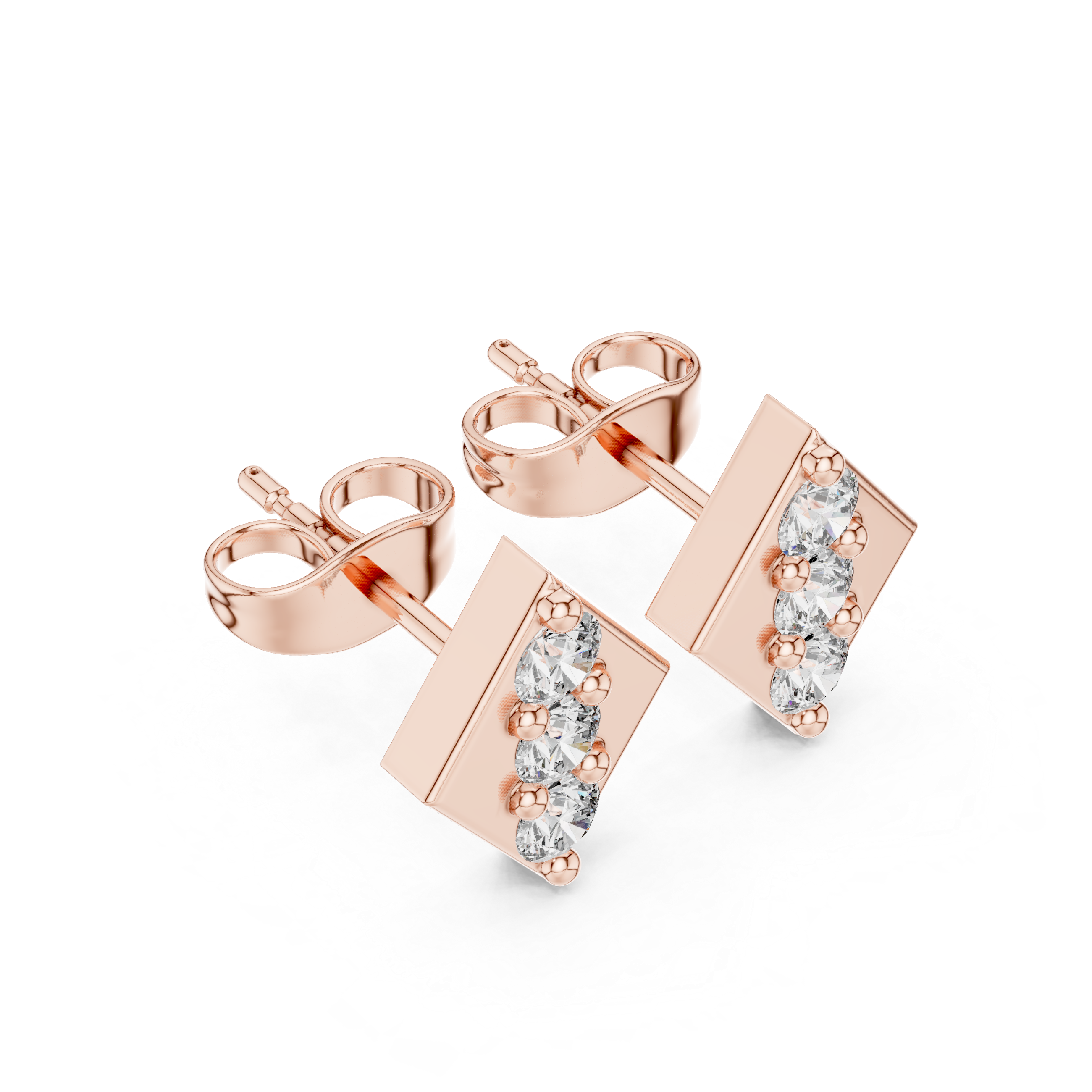 Rhombus Stud Earrings Embellished with Radiant Round-Cut Diamonds