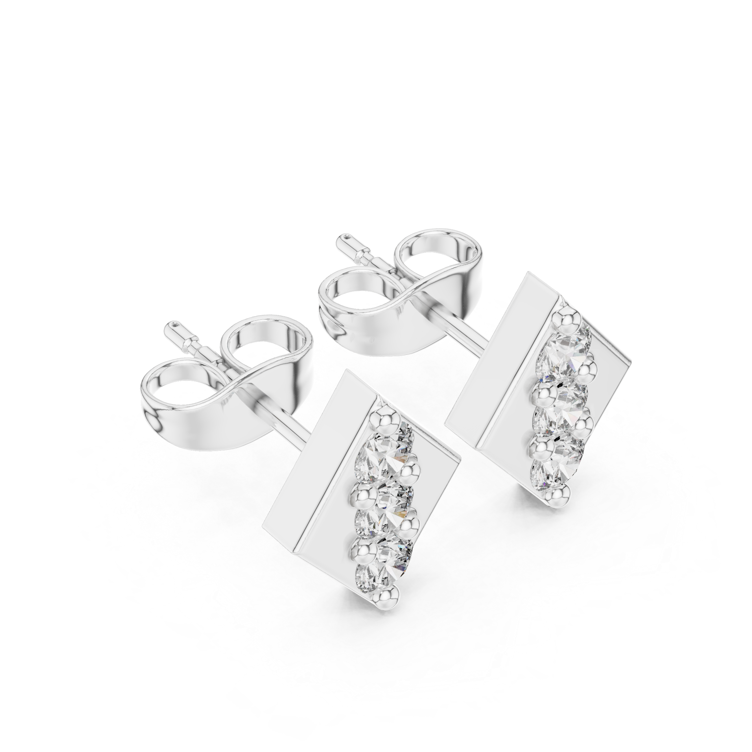 Rhombus Stud Earrings Embellished with Radiant Round-Cut Diamonds
