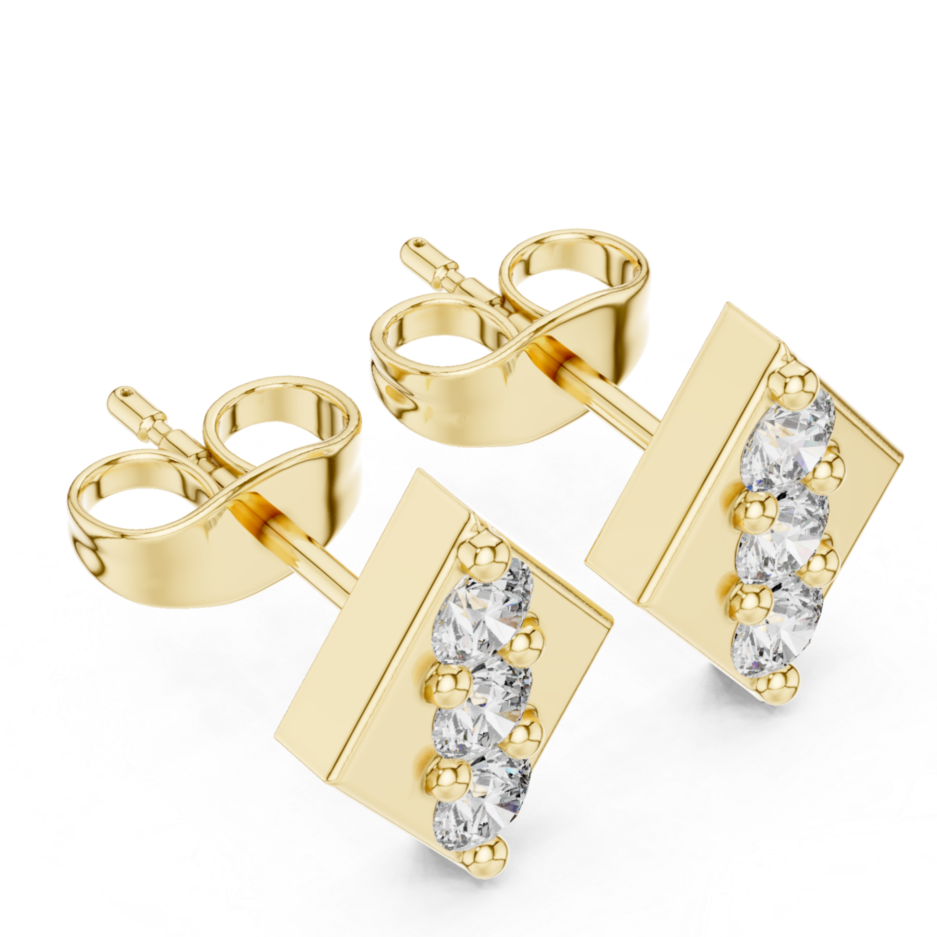 Rhombus Stud Earrings Embellished with Radiant Round-Cut Diamonds