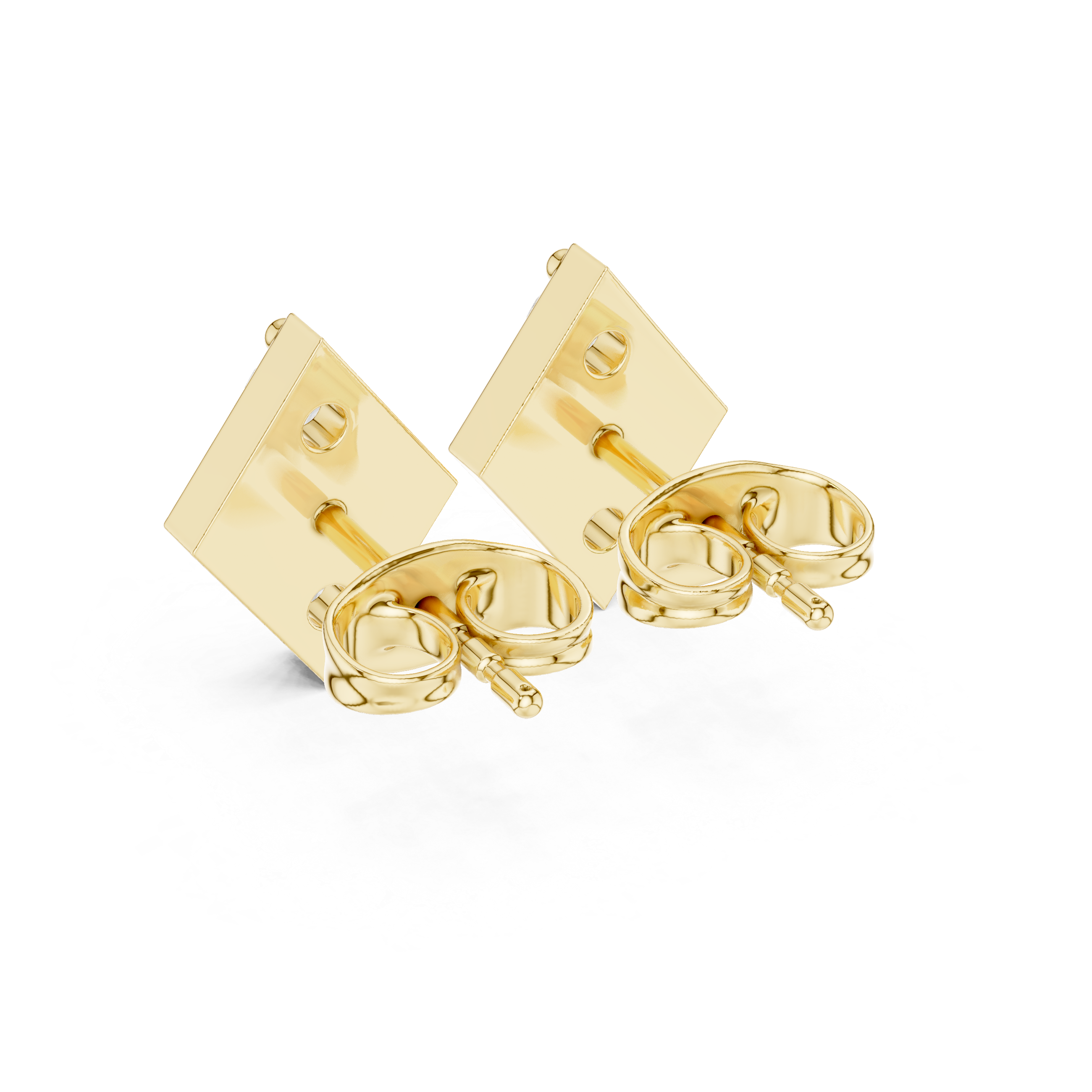 Rhombus Stud Earrings Embellished with Radiant Round-Cut Diamonds