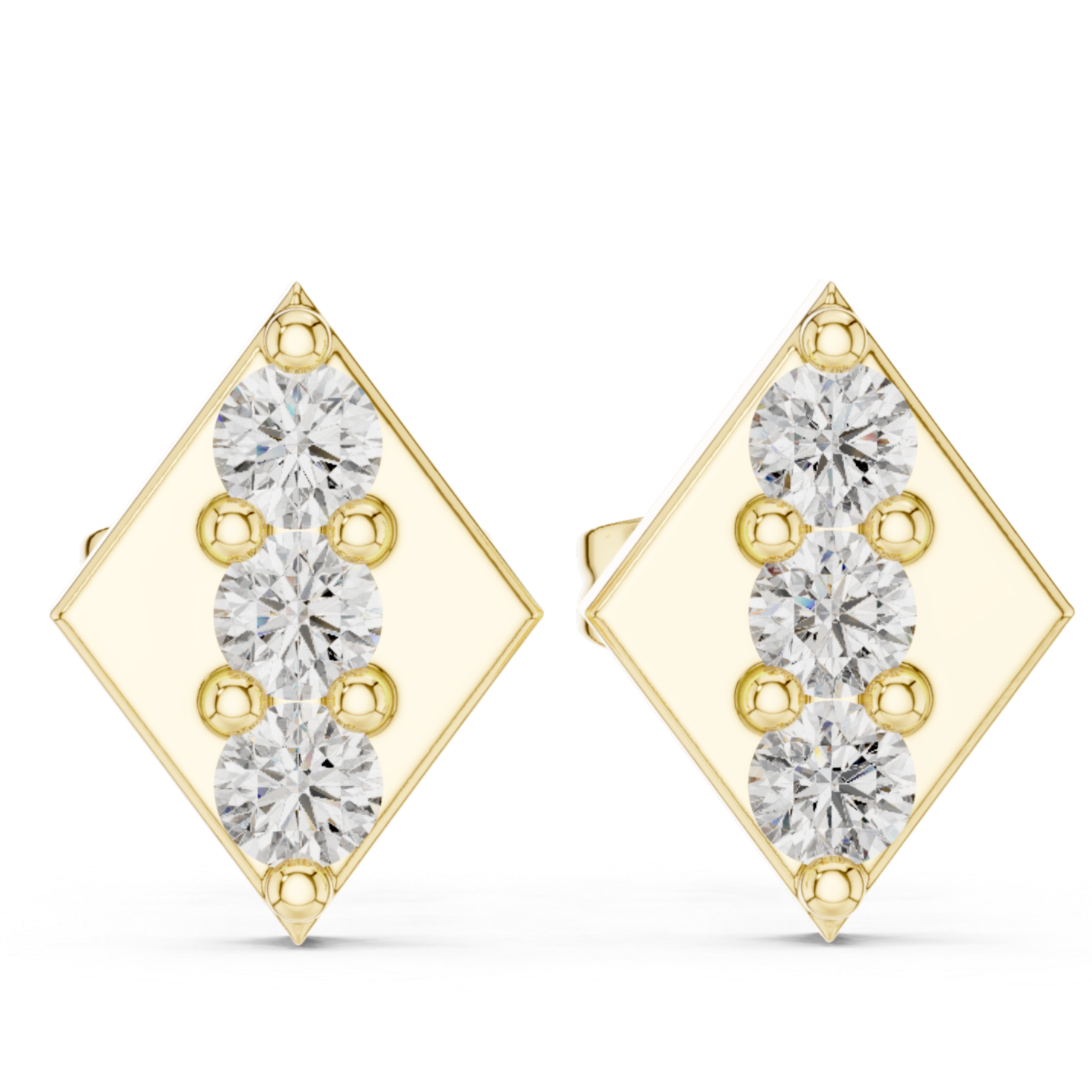 Rhombus Stud Earrings Embellished with Radiant Round-Cut Diamonds