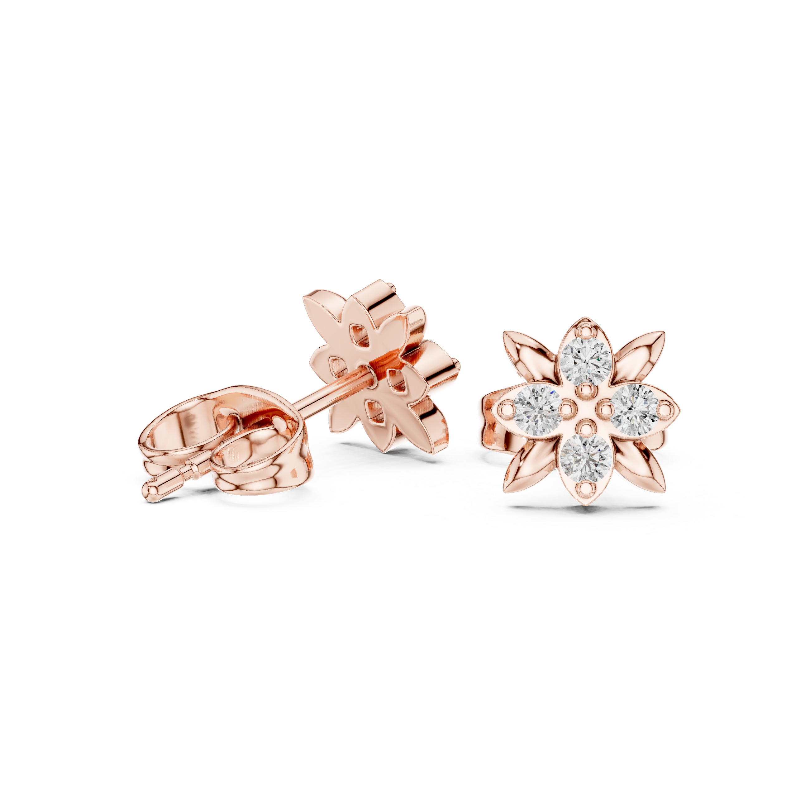 Four-Petal Floral Diamond Stud Earrings
