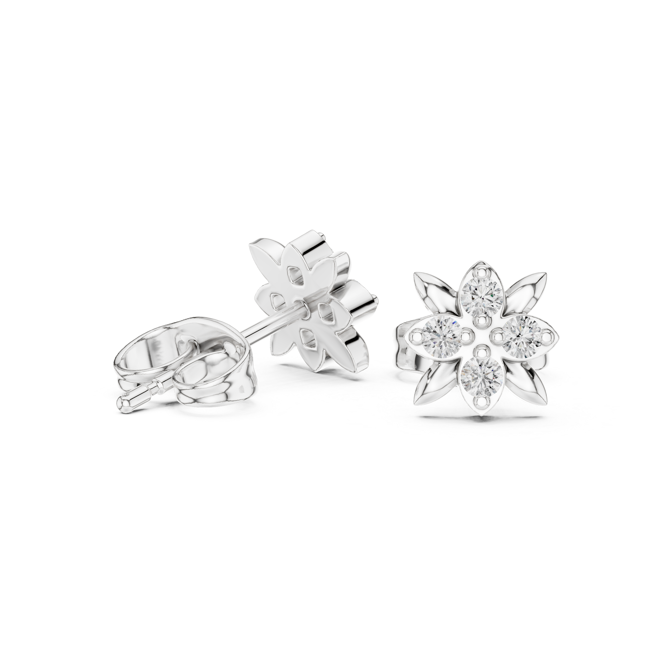 Four-Petal Floral Diamond Stud Earrings