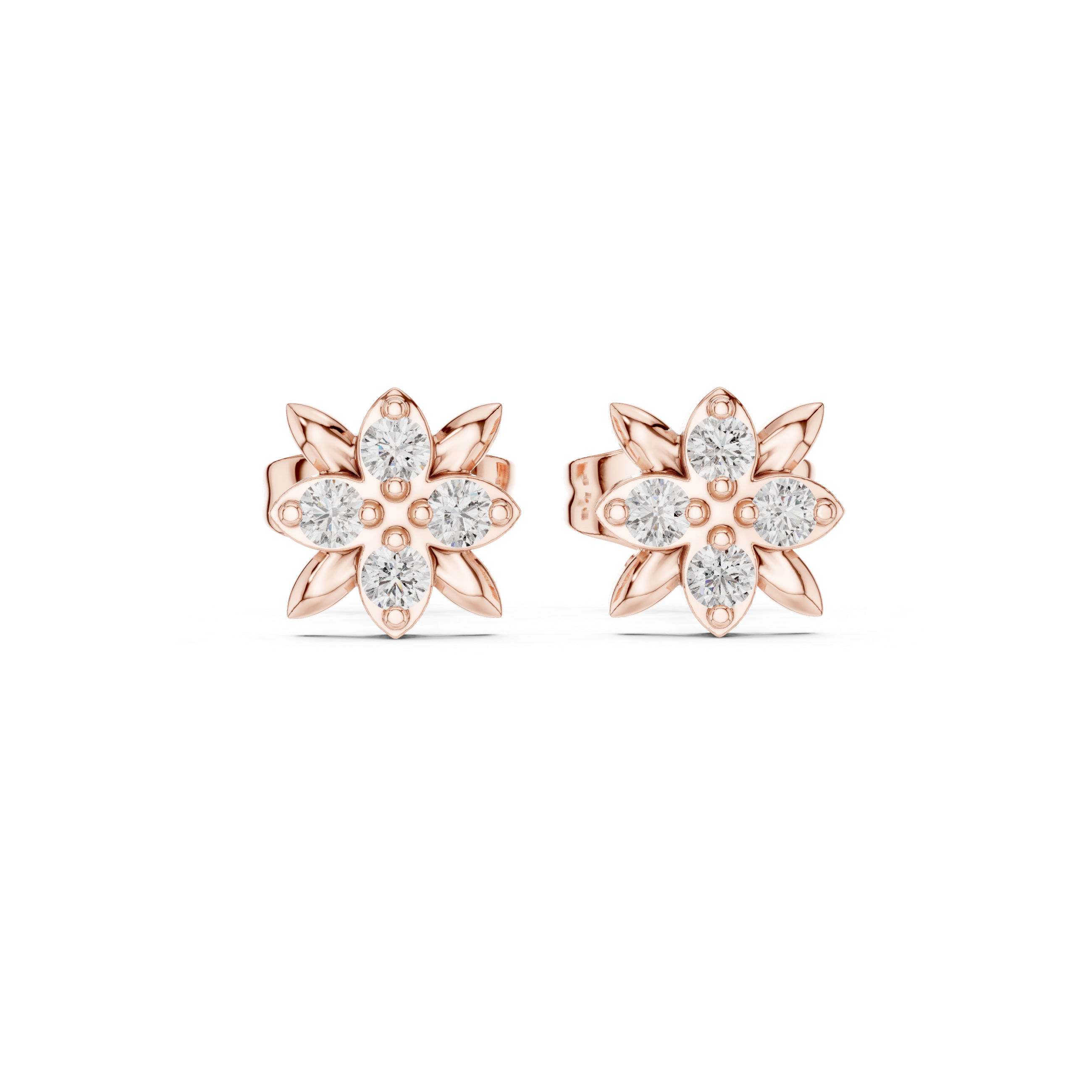Four-Petal Floral Diamond Stud Earrings