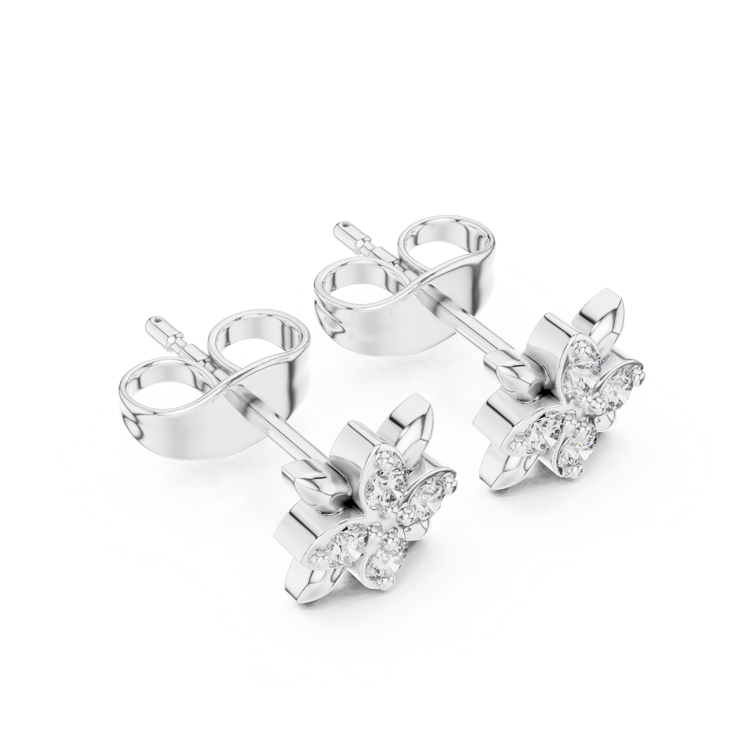Four-Petal Floral Diamond Stud Earrings