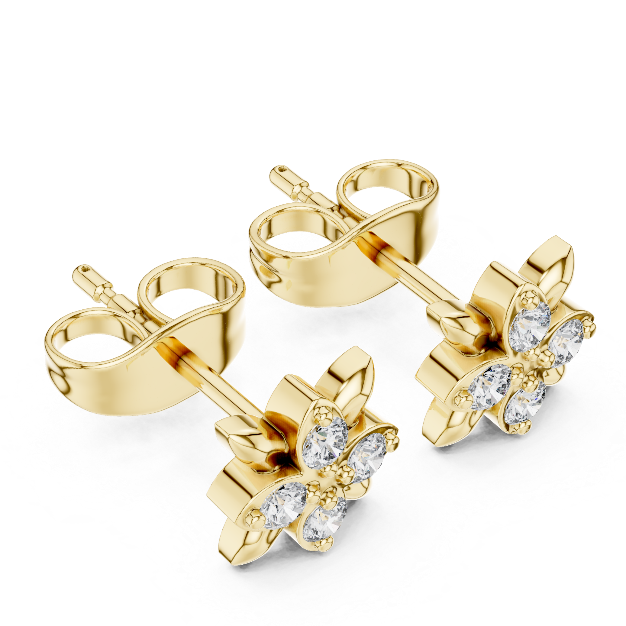 Four-Petal Floral Diamond Stud Earrings