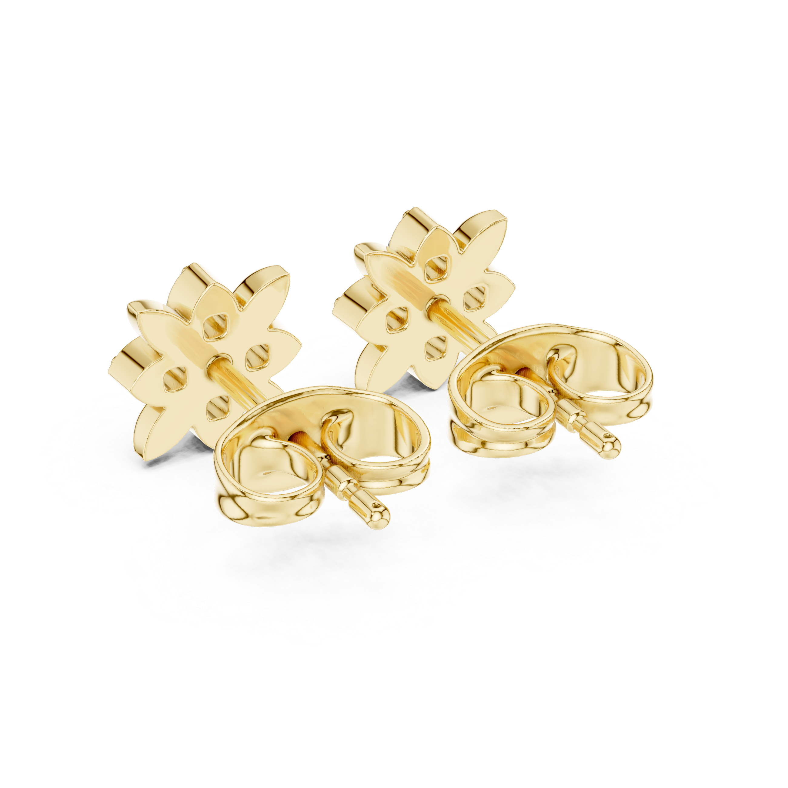 Four-Petal Floral Diamond Stud Earrings