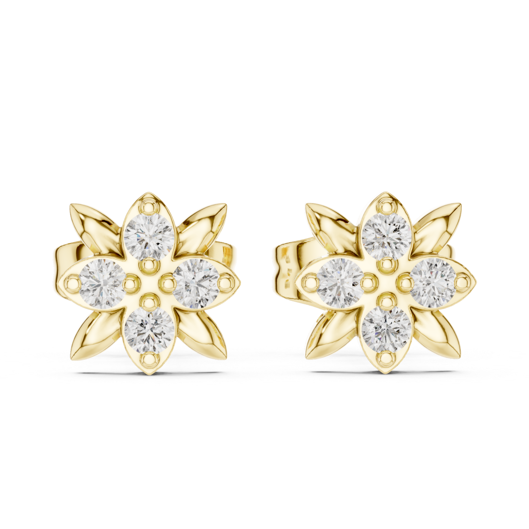 Four-Petal Floral Diamond Stud Earrings