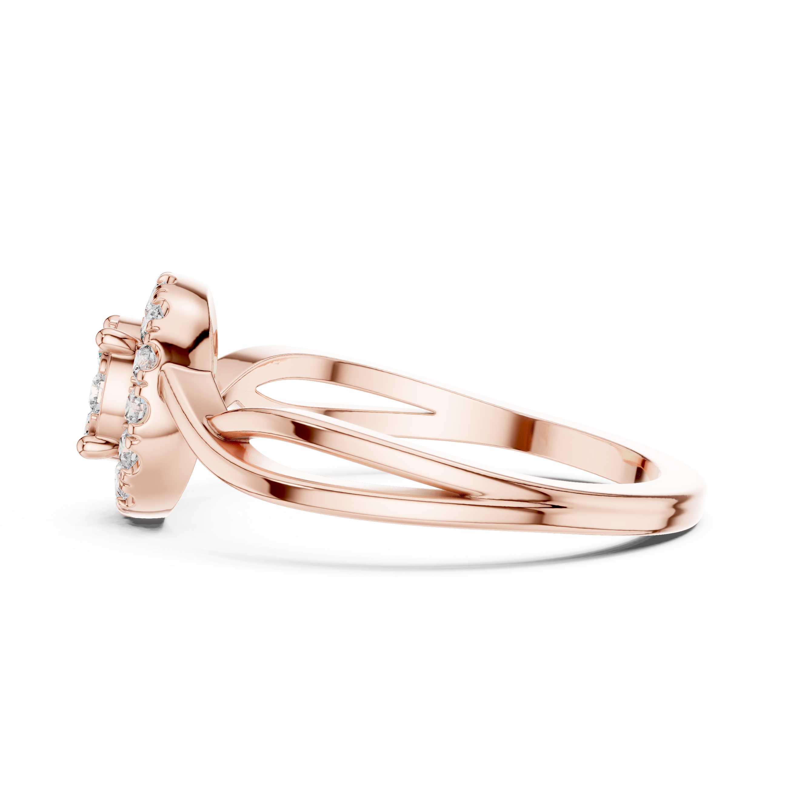 Split Band Halo Cluster Diamond Ring