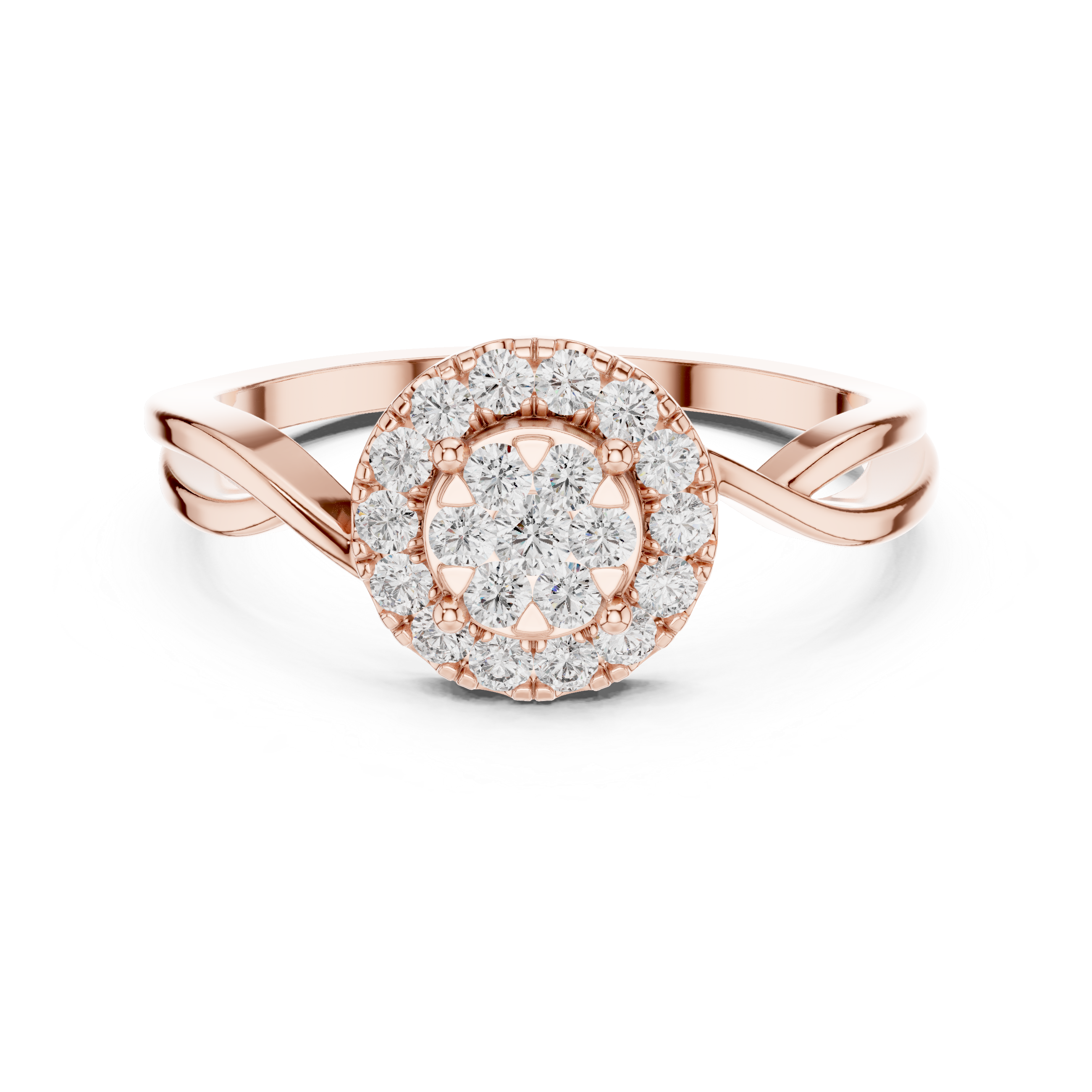 Split Band Halo Cluster Diamond Ring