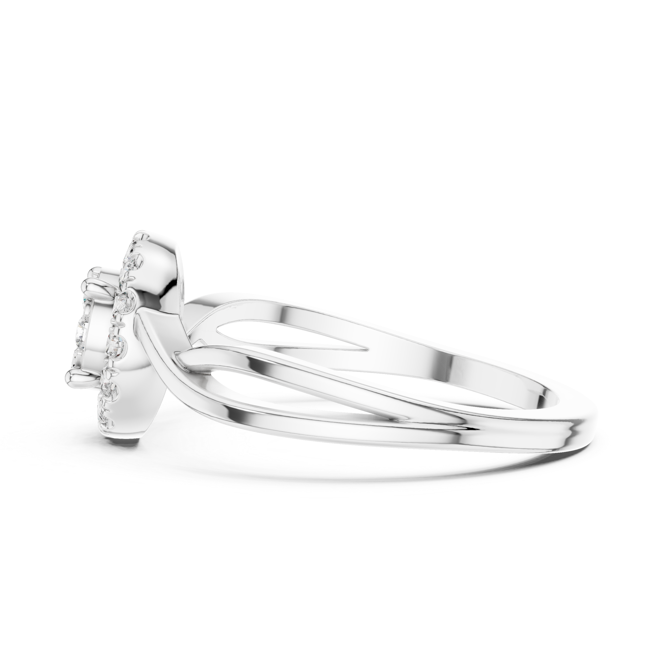 Split Band Halo Cluster Diamond Ring