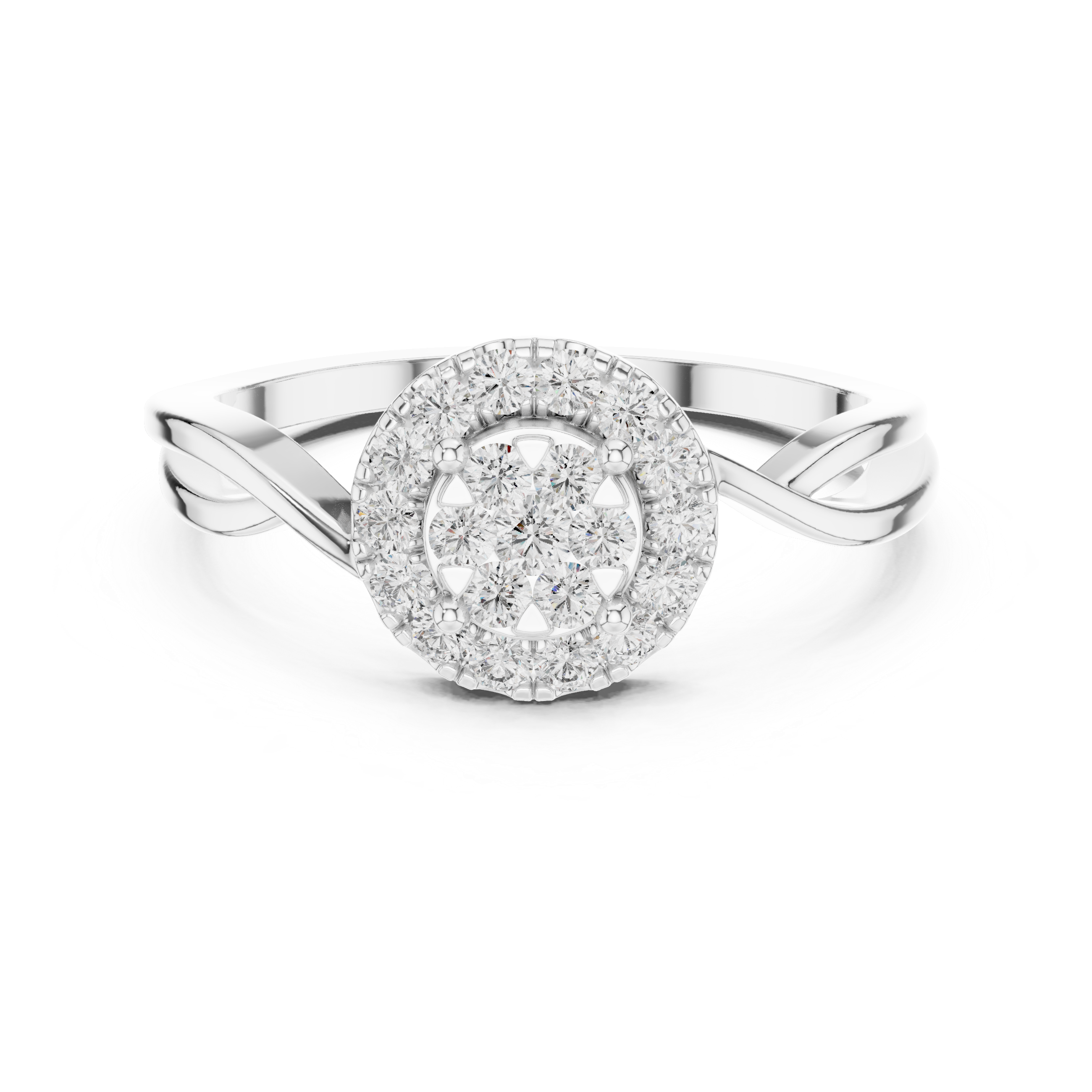 Split Band Halo Cluster Diamond Ring