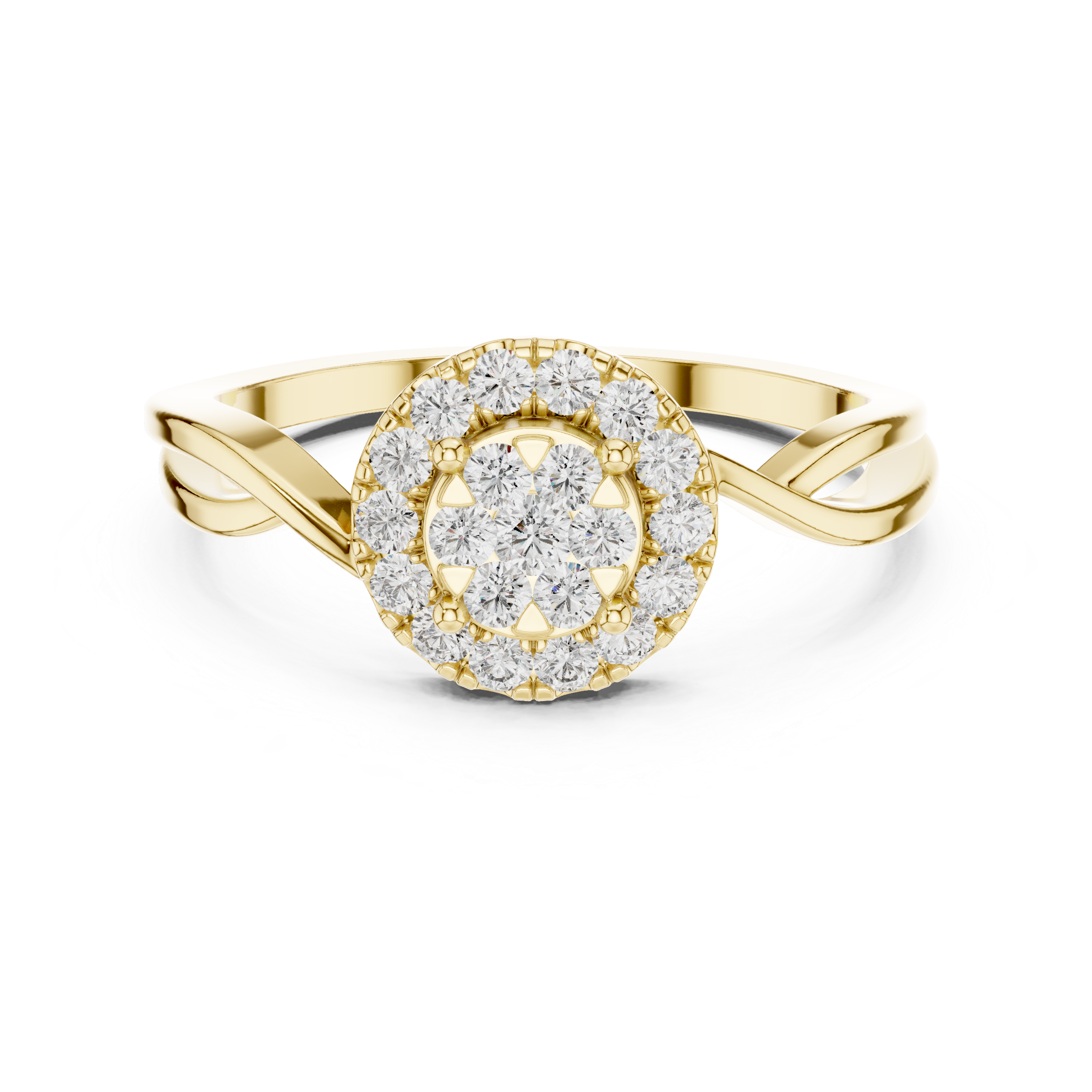Split Band Halo Cluster Diamond Ring