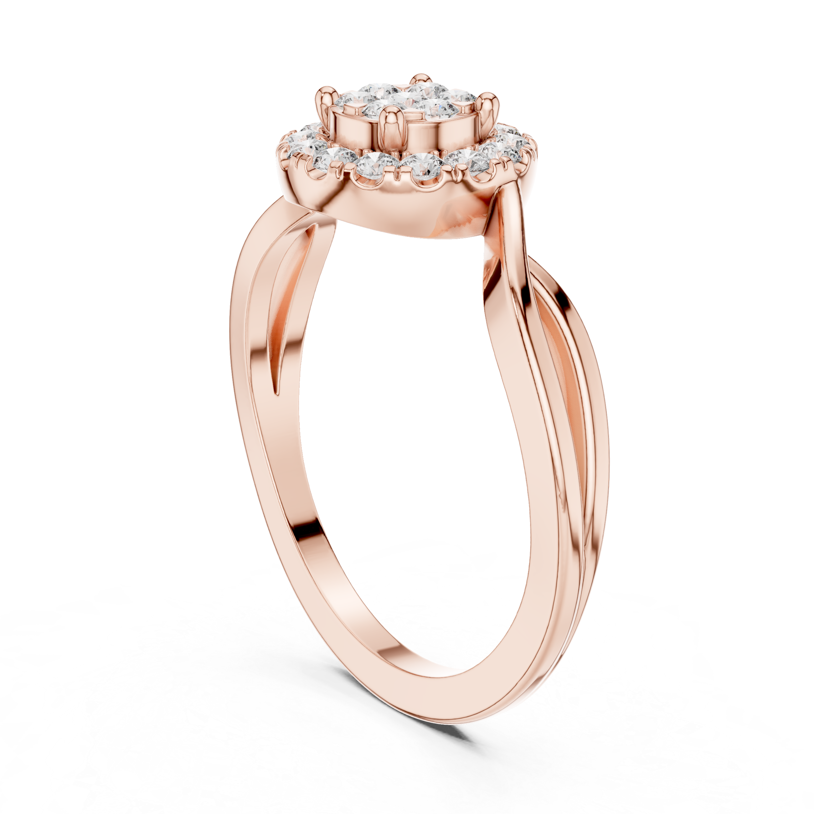 Split Band Halo Cluster Diamond Ring