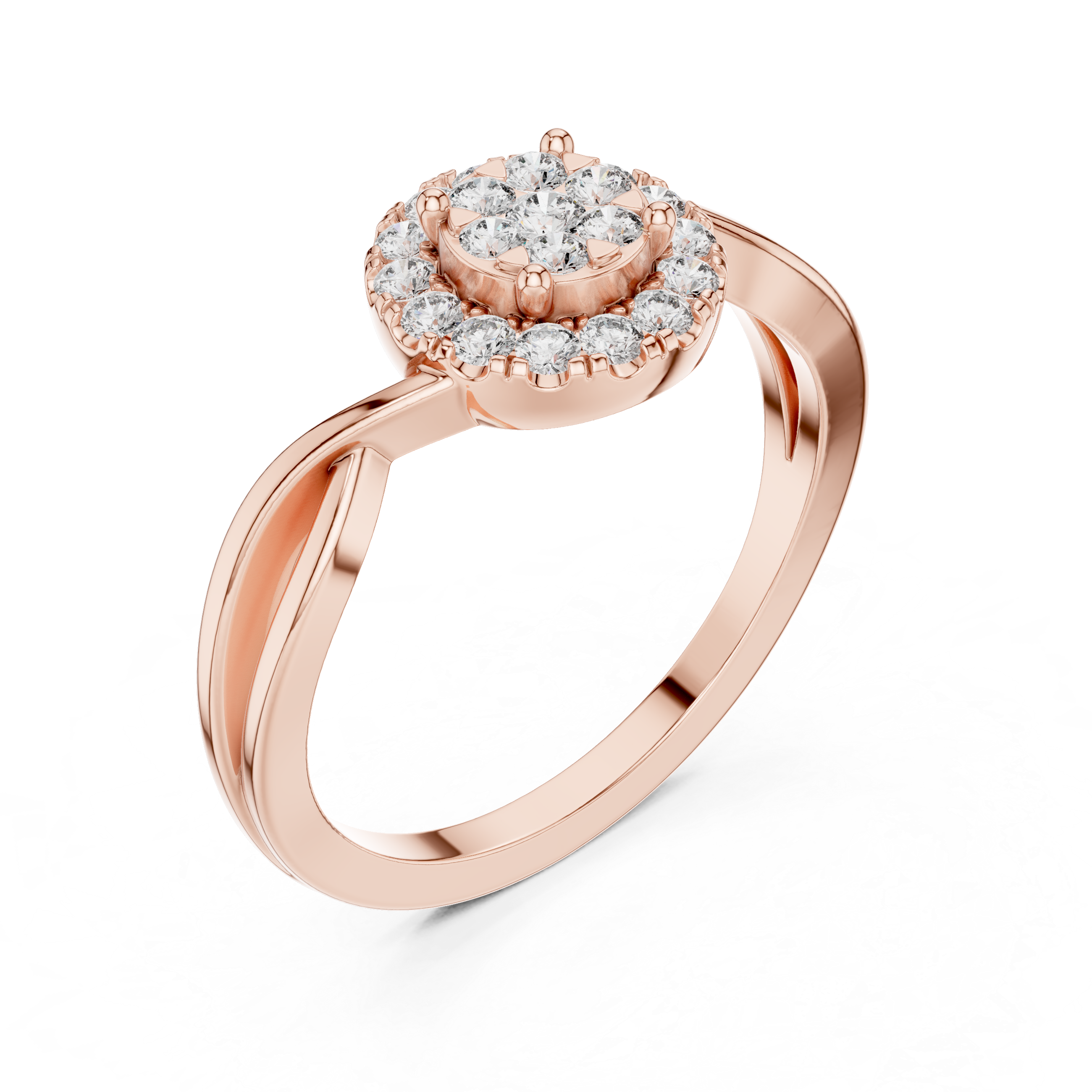 Split Band Halo Cluster Diamond Ring