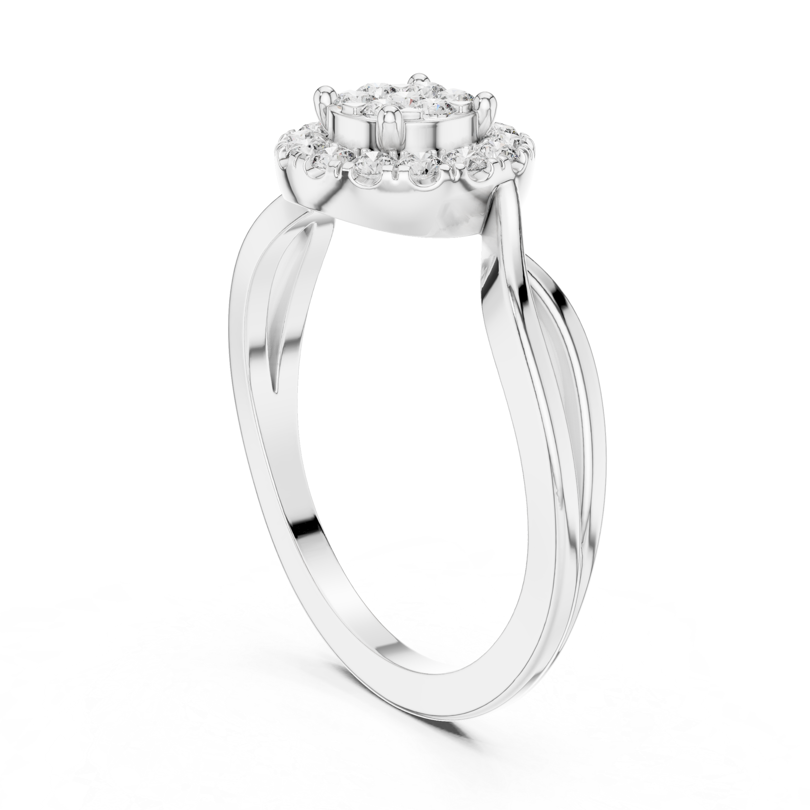 Split Band Halo Cluster Diamond Ring