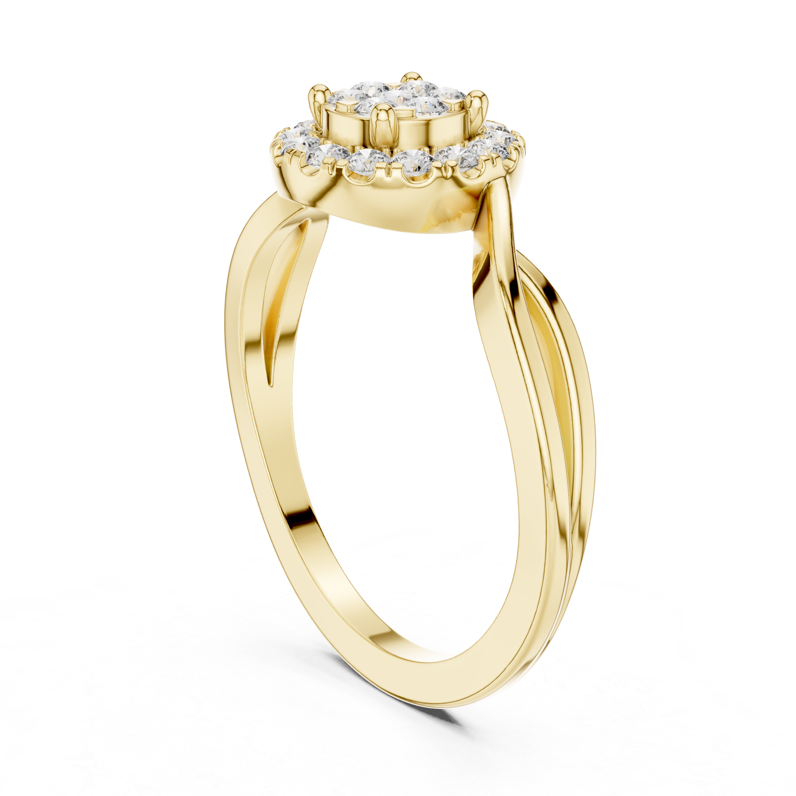 Split Band Halo Cluster Diamond Ring