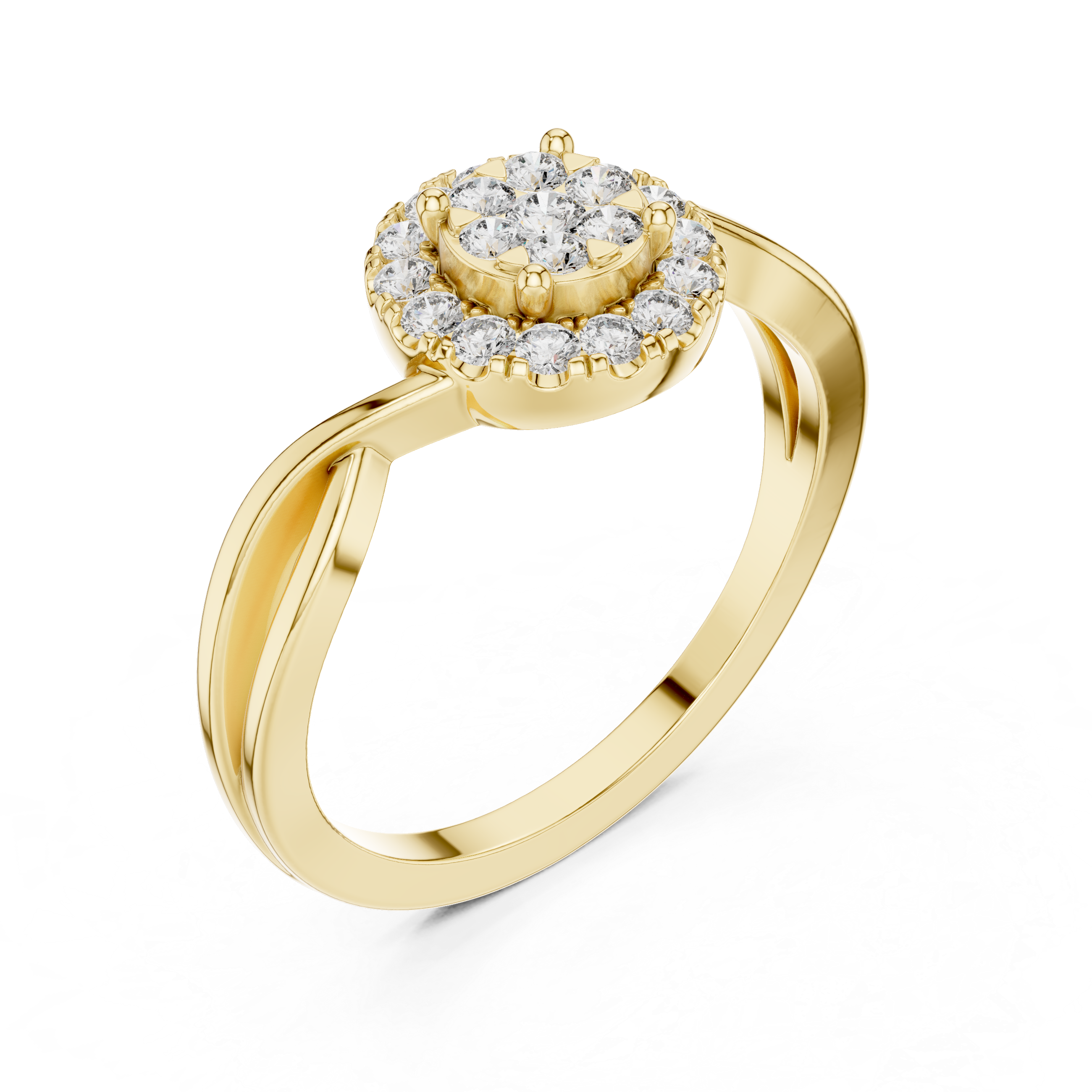 Split Band Halo Cluster Diamond Ring