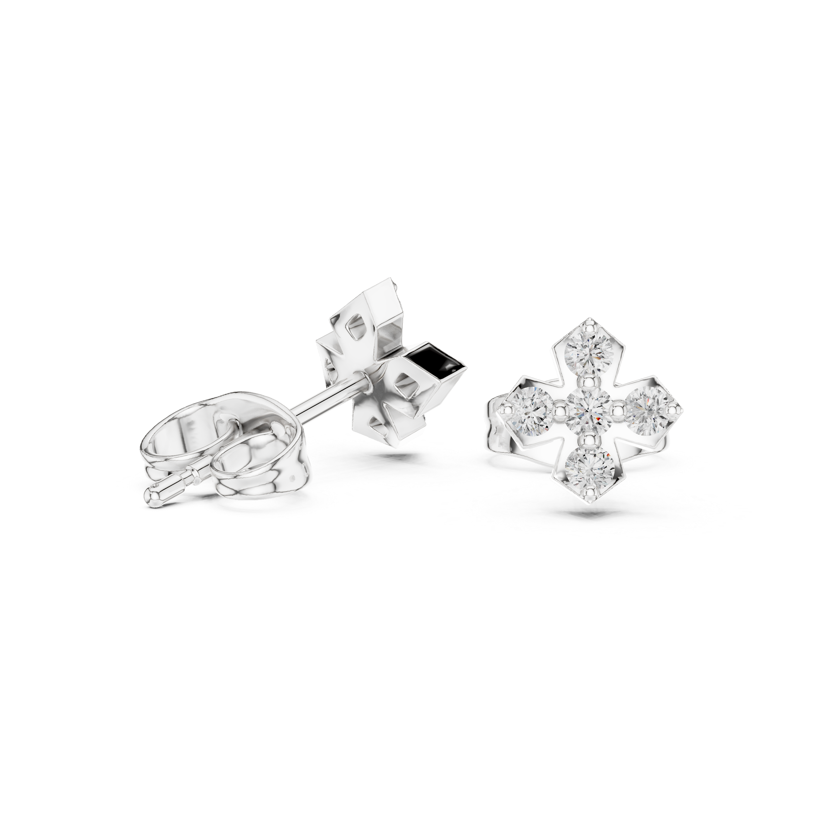 Modern Cross cluster Diamond Stud Earrings