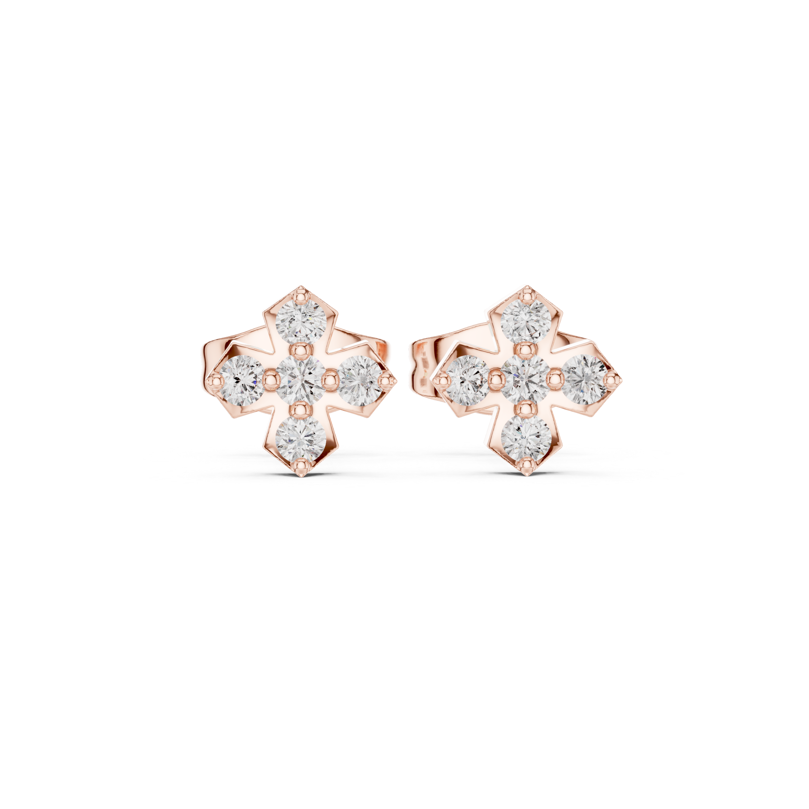Modern Cross cluster Diamond Stud Earrings