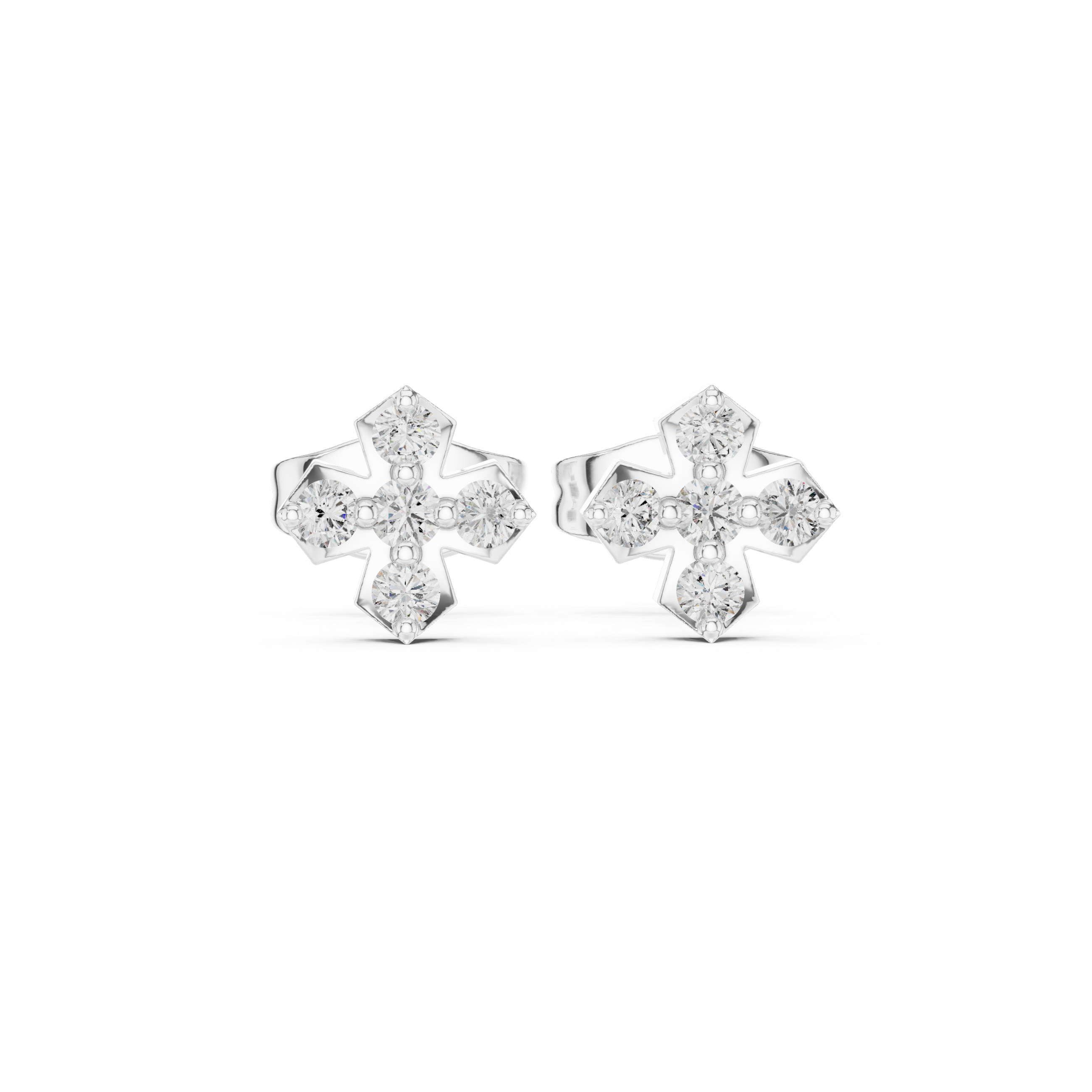 Modern Cross cluster Diamond Stud Earrings