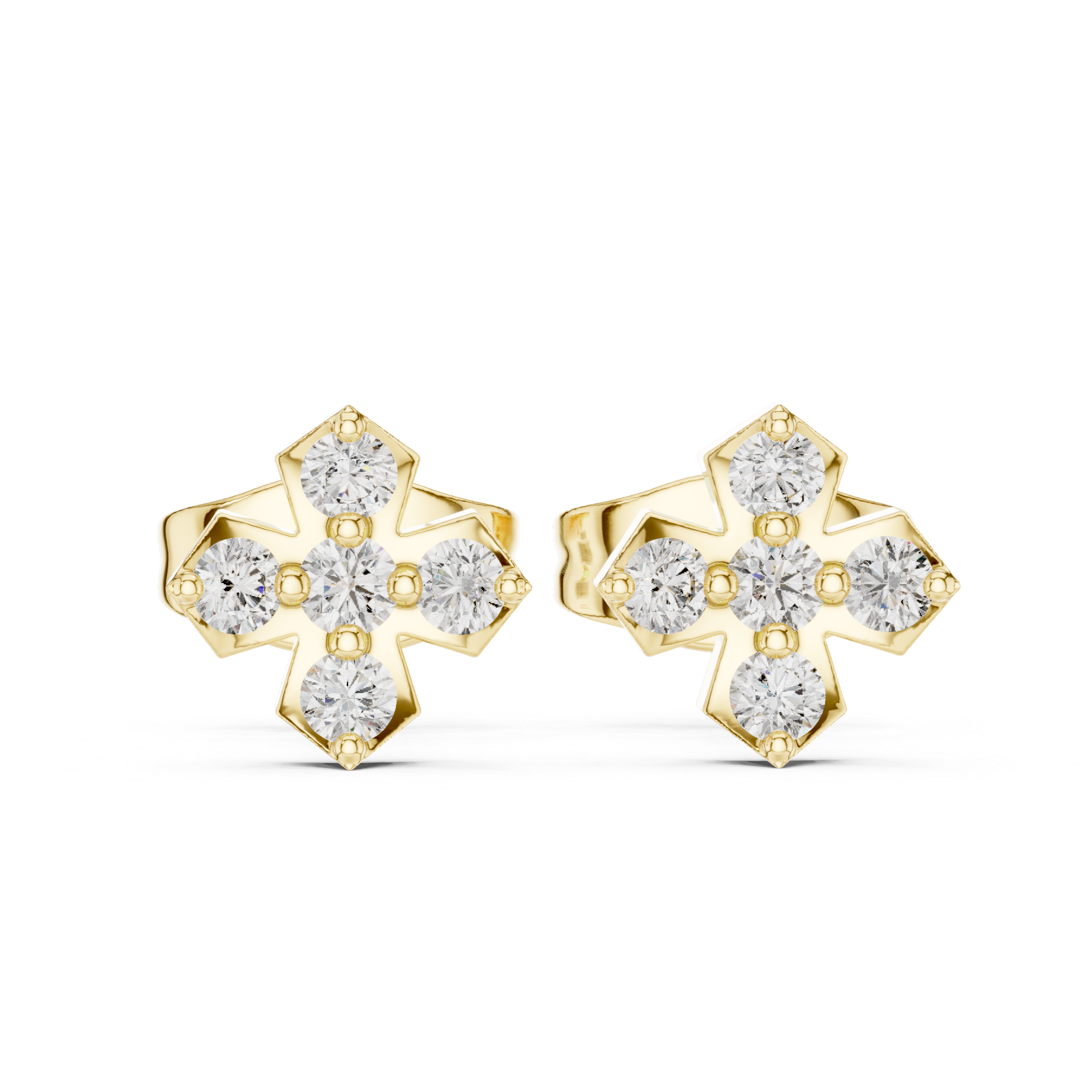 Modern Cross cluster Diamond Stud Earrings