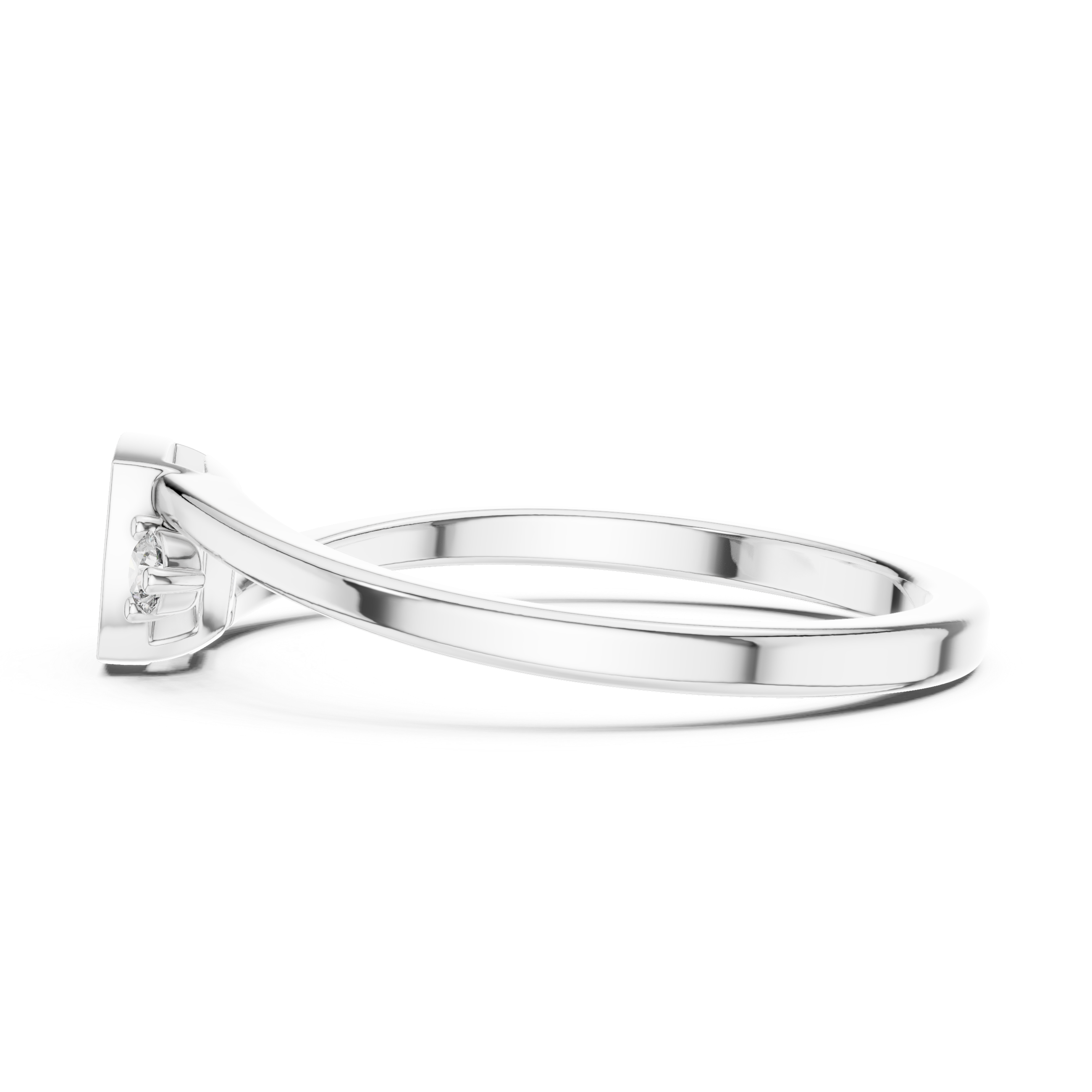square cluster of diamonds and two side stones on a slim band.