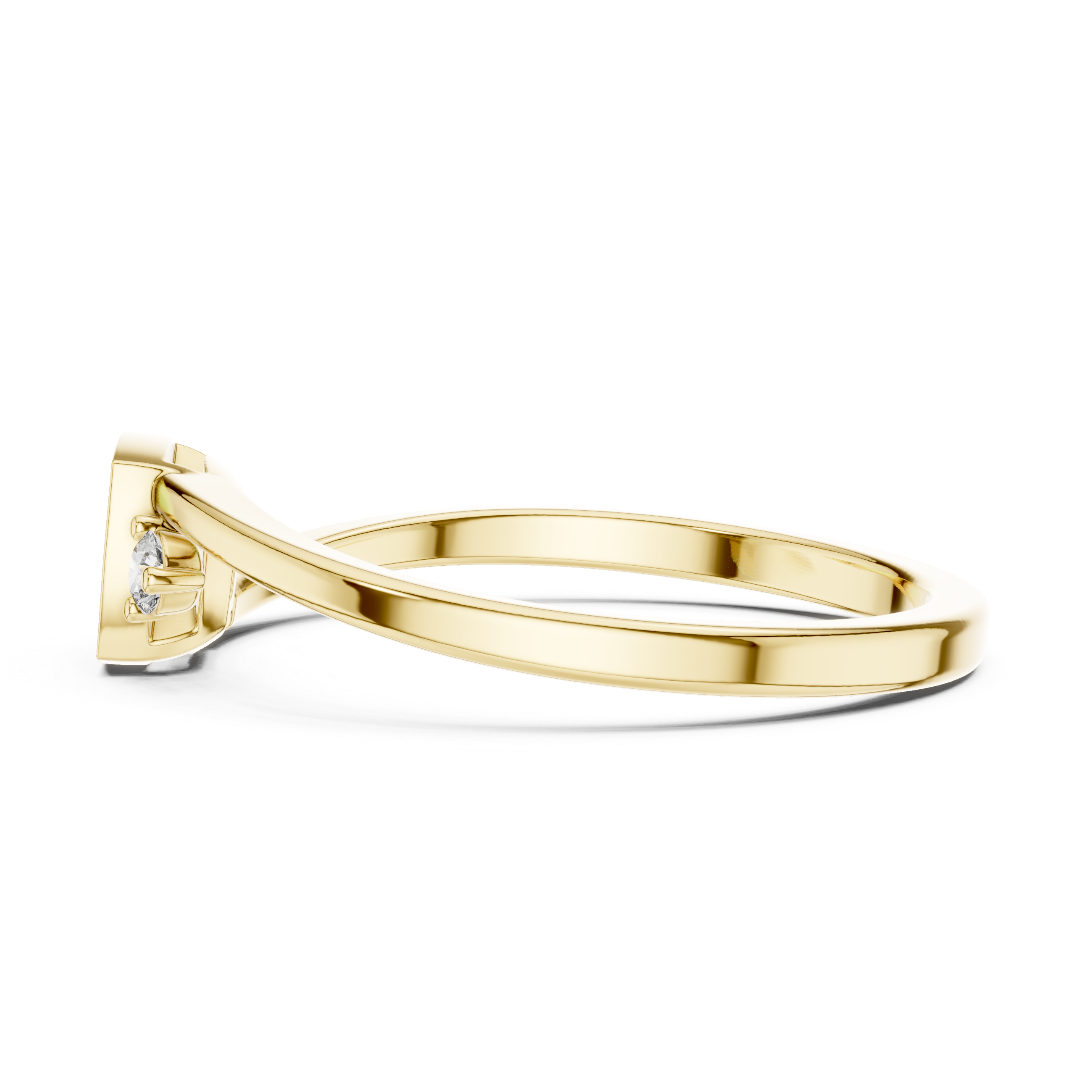 square cluster of diamonds and two side stones on a slim band.