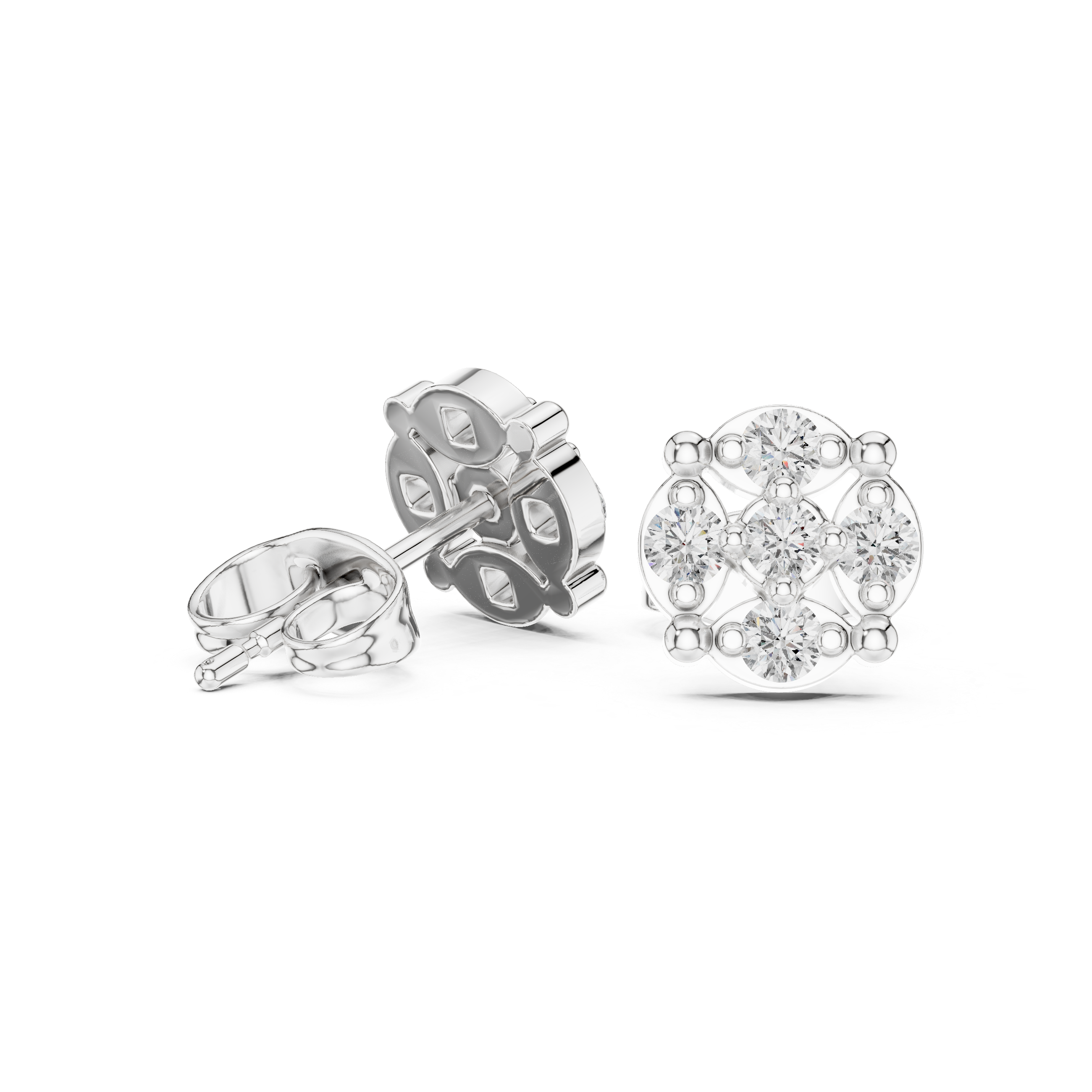 Classic Round Cluster Diamond Stud Earrings