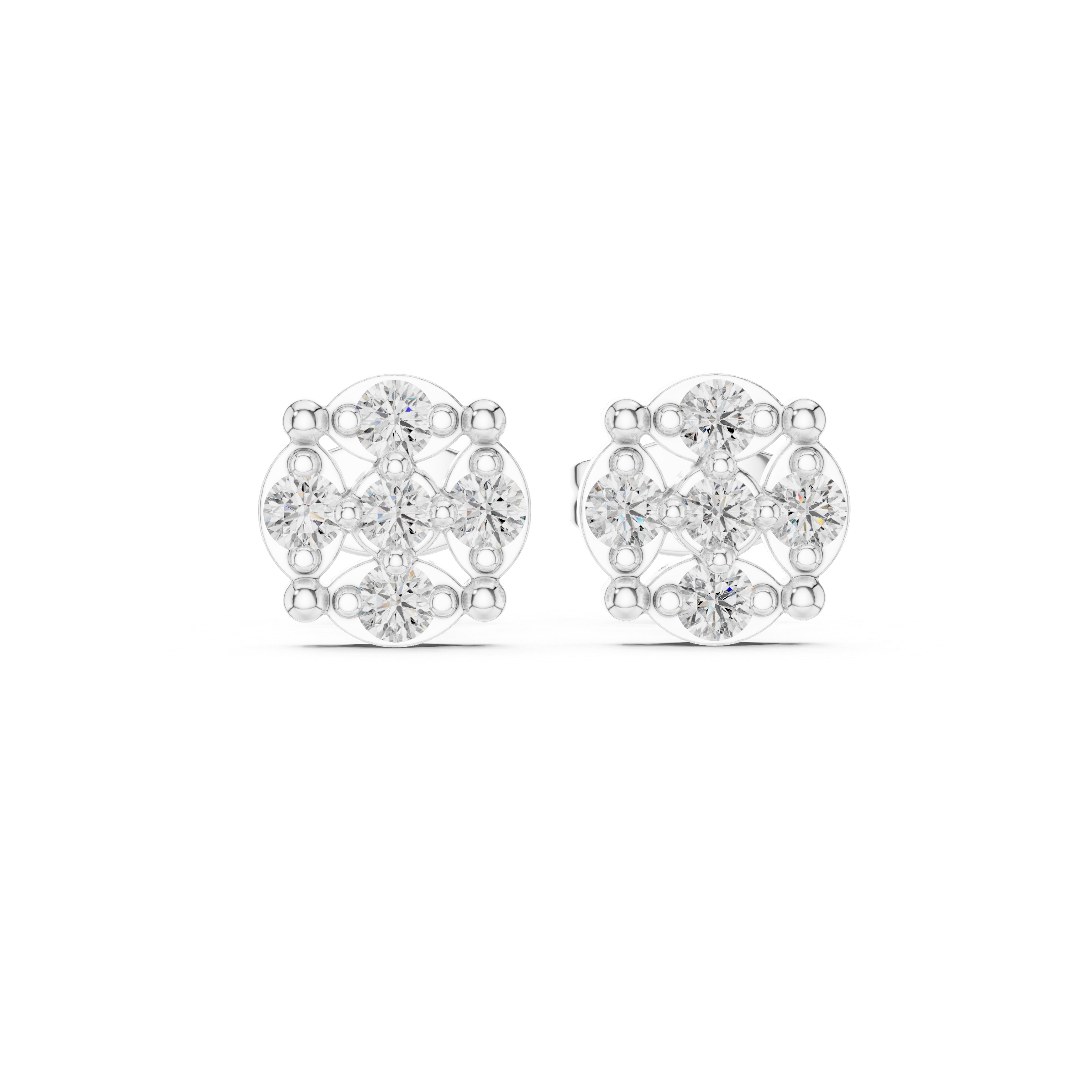 Classic Round Cluster Diamond Stud Earrings