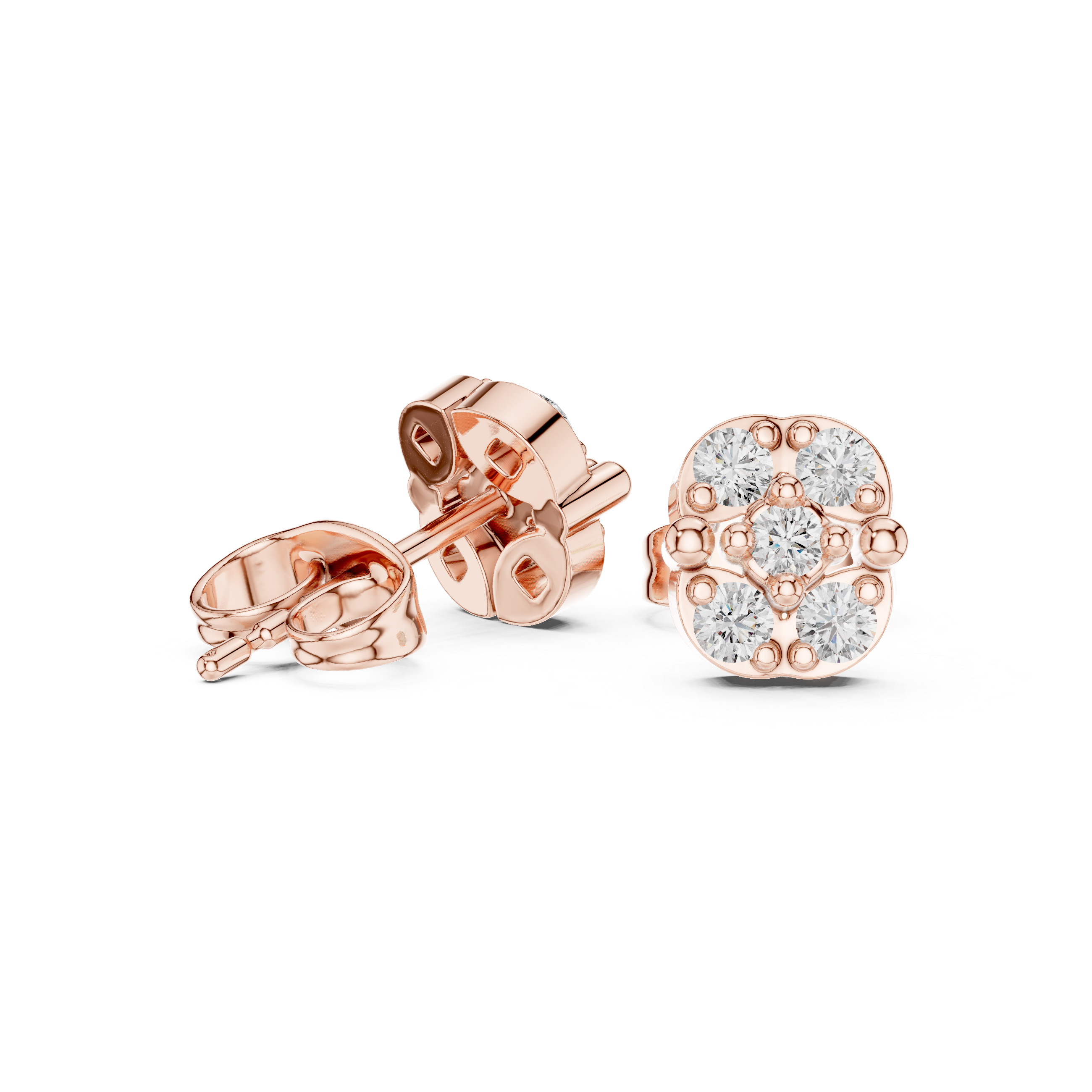 Crown-Shaped Cluster Diamond Stud Earrings