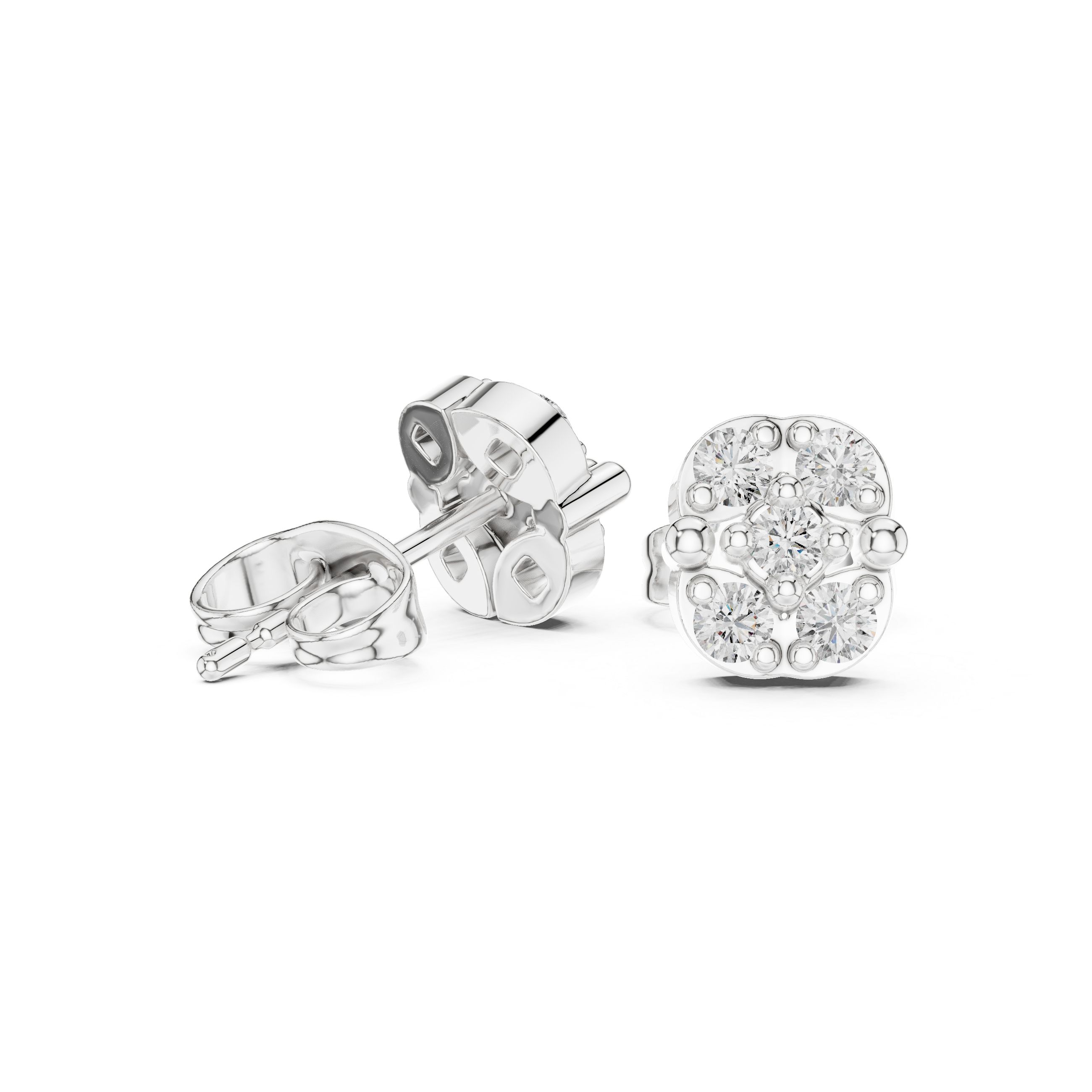 Crown-Shaped Cluster Diamond Stud Earrings