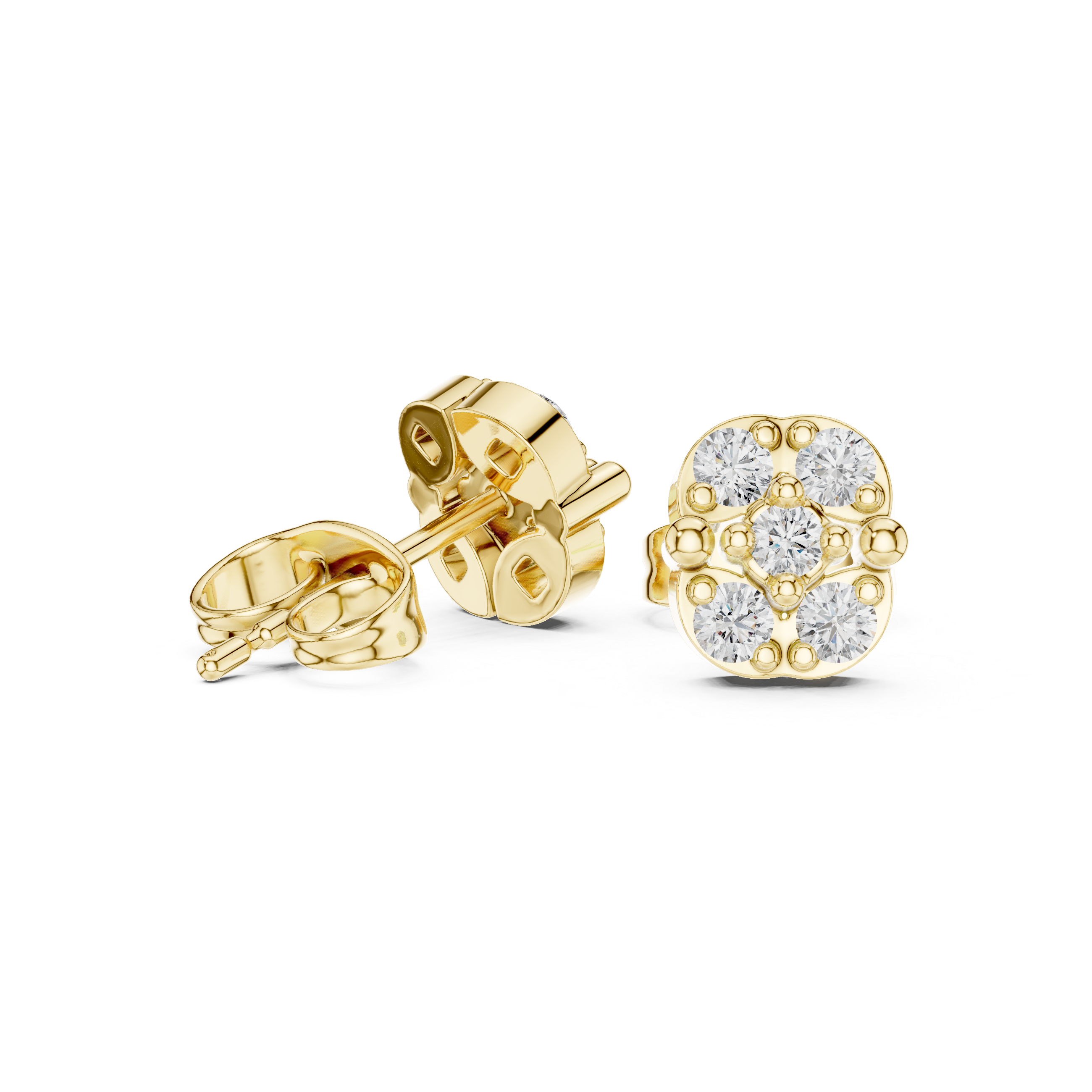 Crown-Shaped Cluster Diamond Stud Earrings