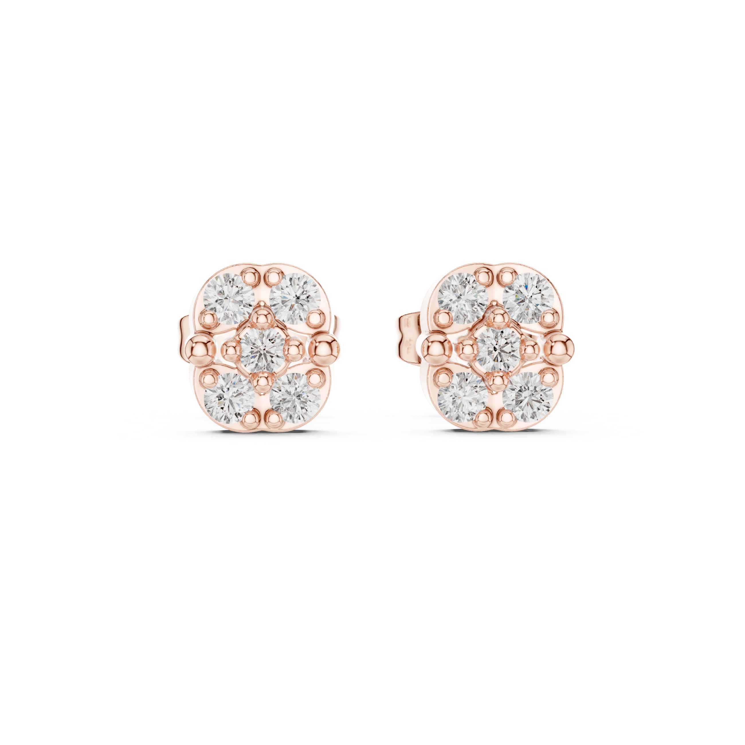 Crown-Shaped Cluster Diamond Stud Earrings
