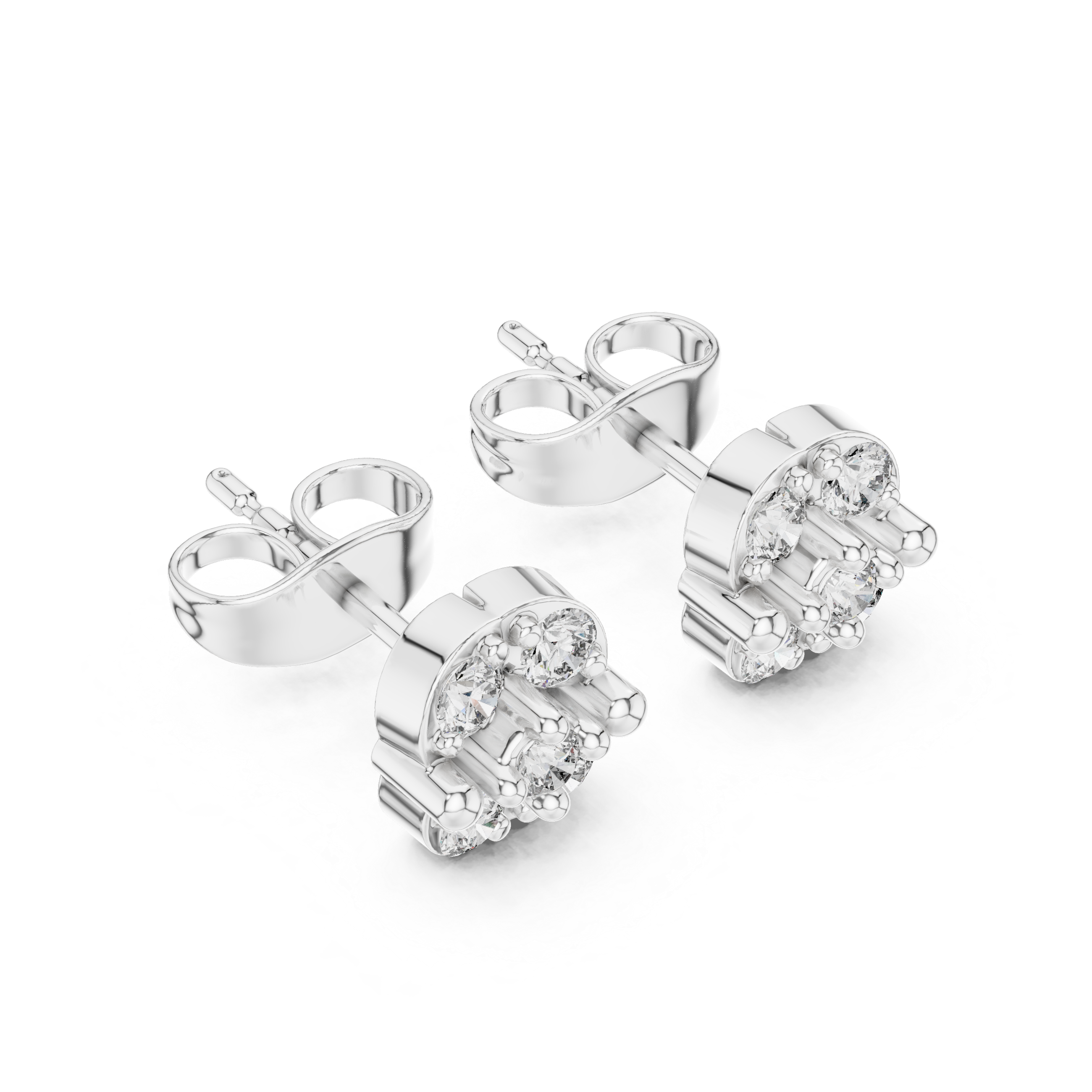 Crown-Shaped Cluster Diamond Stud Earrings